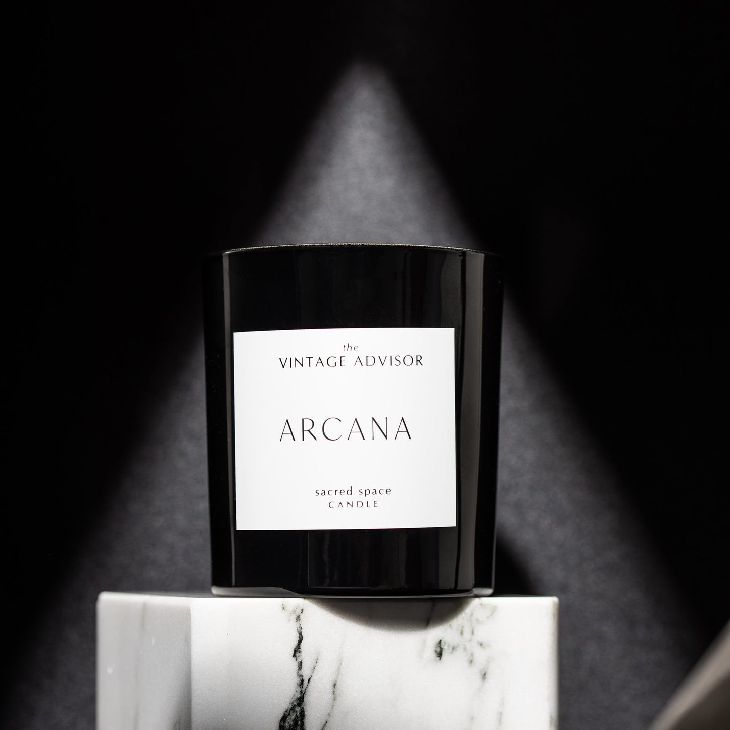 Arcana hand-poured natural wax scented candle in glass container with premium packaging box, luxury home fragrance