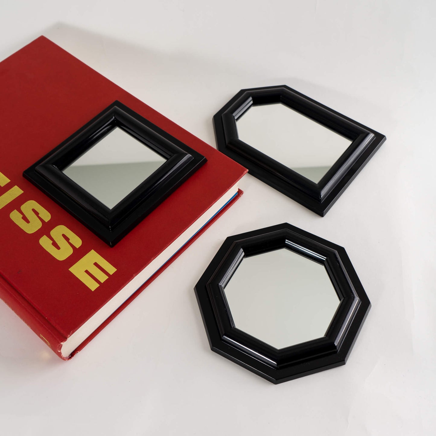 Vintage Geometric Black Wall Mirrors - Set of 3