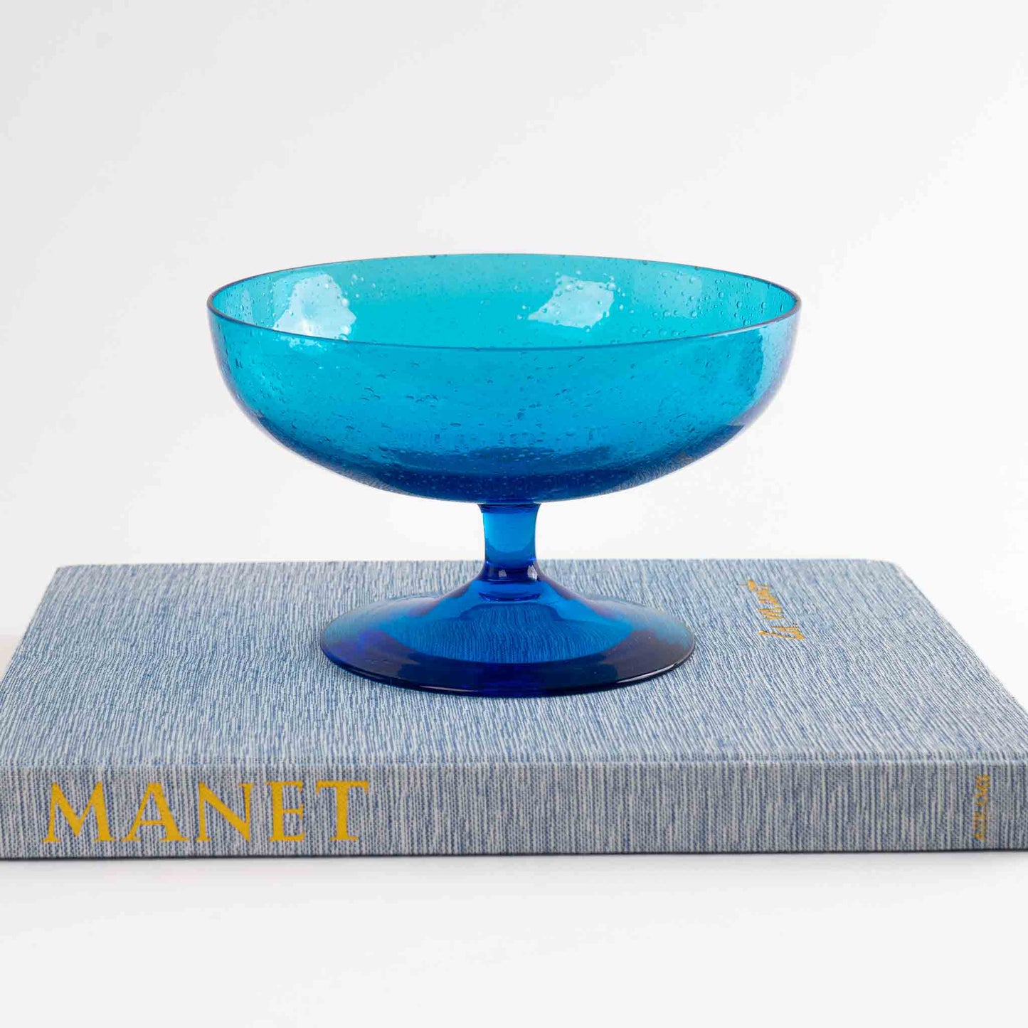 Mid Century  Blue Bubble Glass Bowl