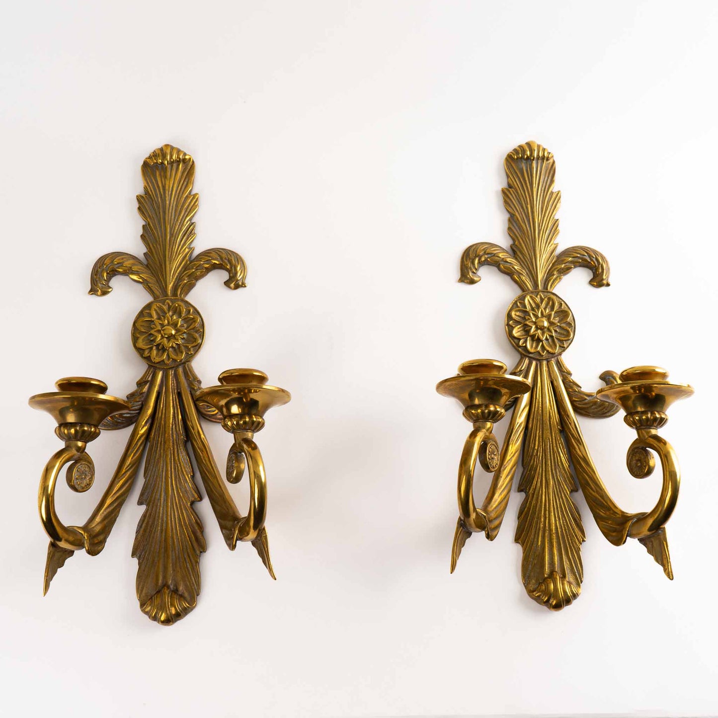 Vintage Brass French Art Nouveau-Style Candle Sconces - Decorative crafts inc