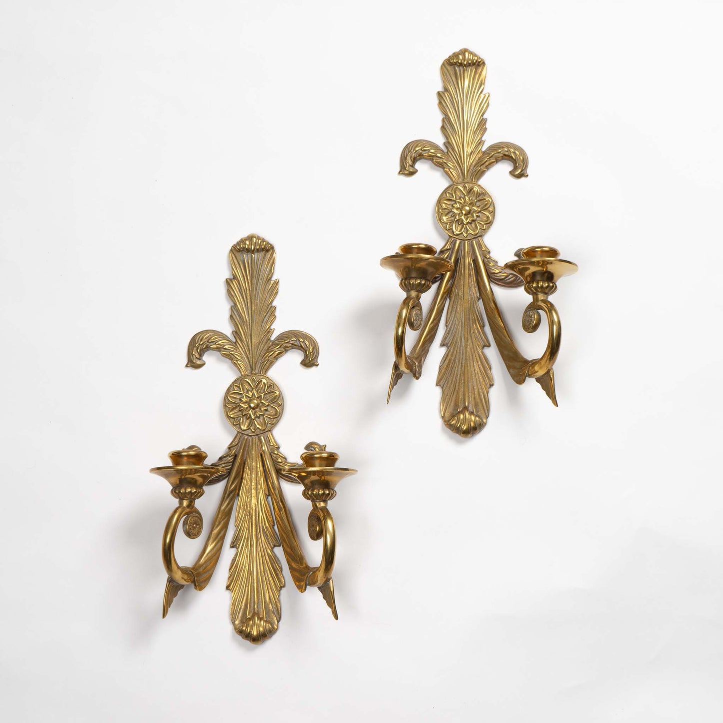 Vintage Brass French Art Nouveau-Style Candle Sconces - Decorative crafts inc - braided wheat rope