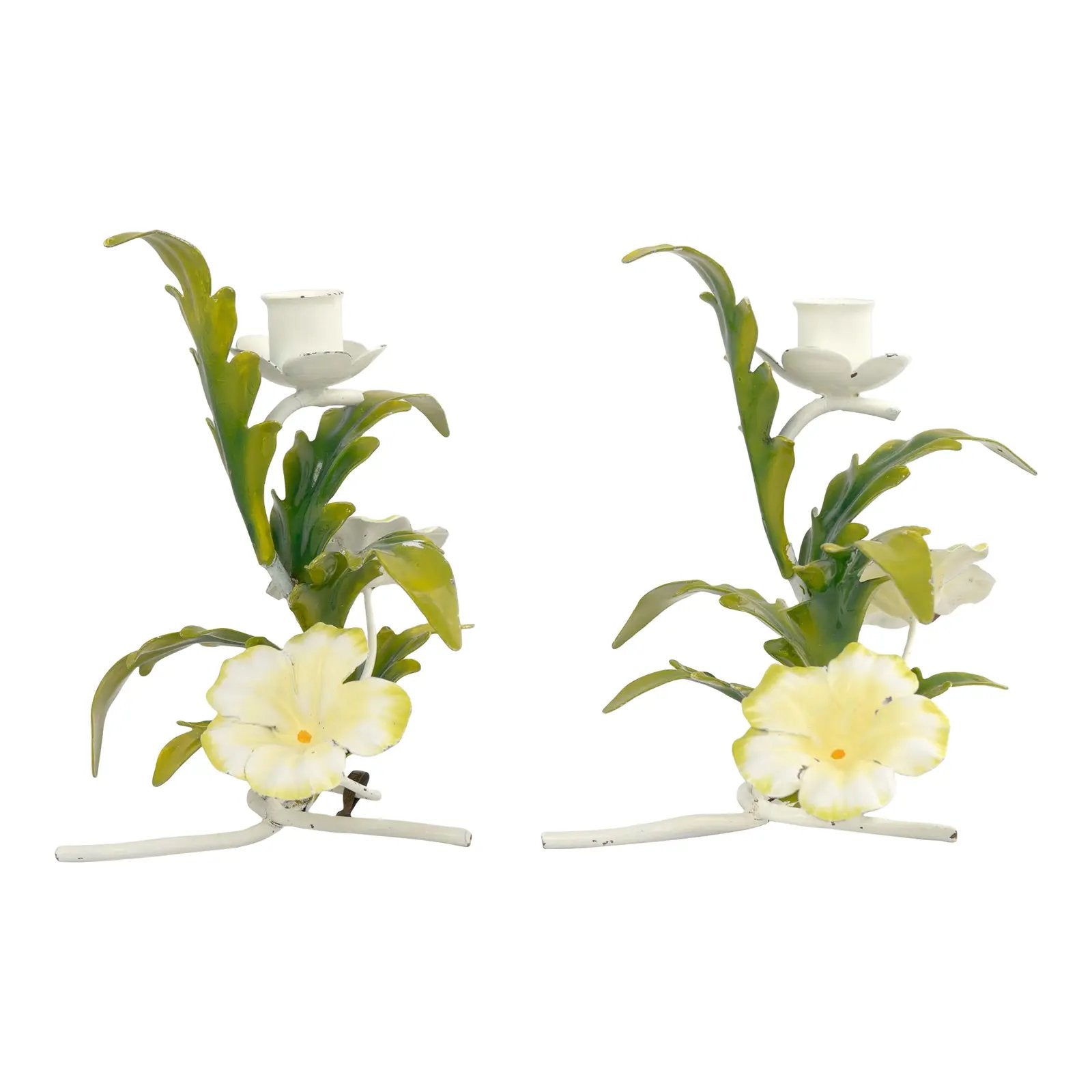 Vintage Italian Tole Floral Candlestick Holders Pair 1960s – The