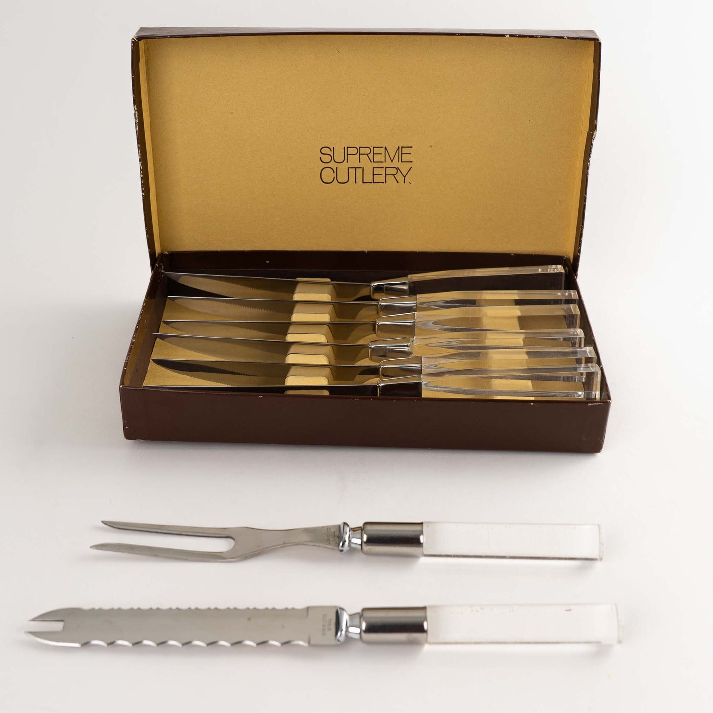 vintage lucite steak knife and carving set by supreme cutlery