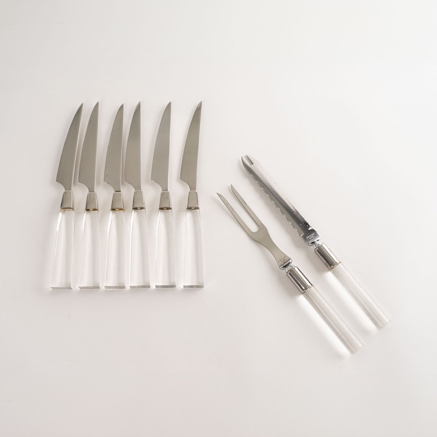 vintage lucite steak knife and carving set by supreme cutlery - 8 pieces