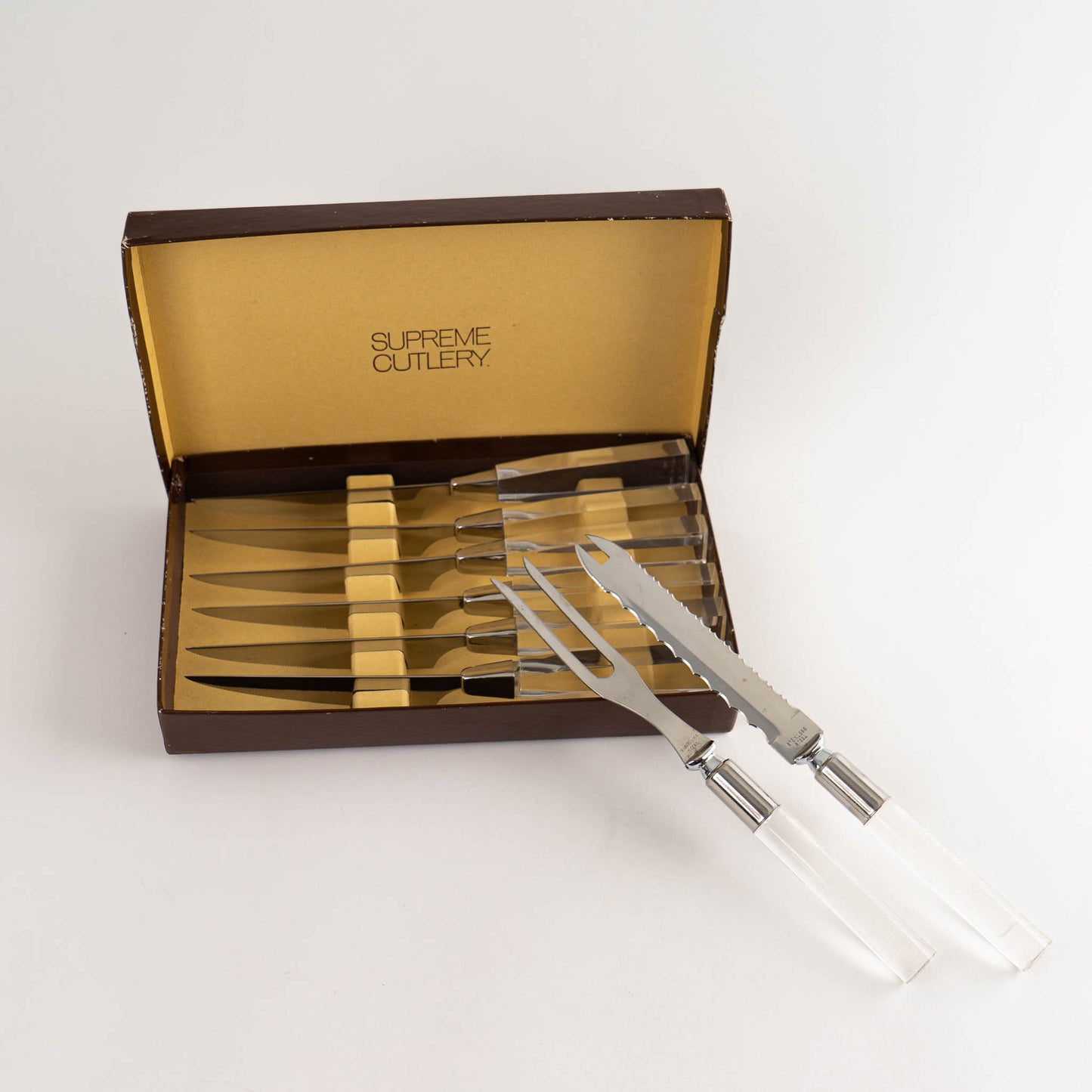 vintage lucite steak knife and carving set by supreme cutlery