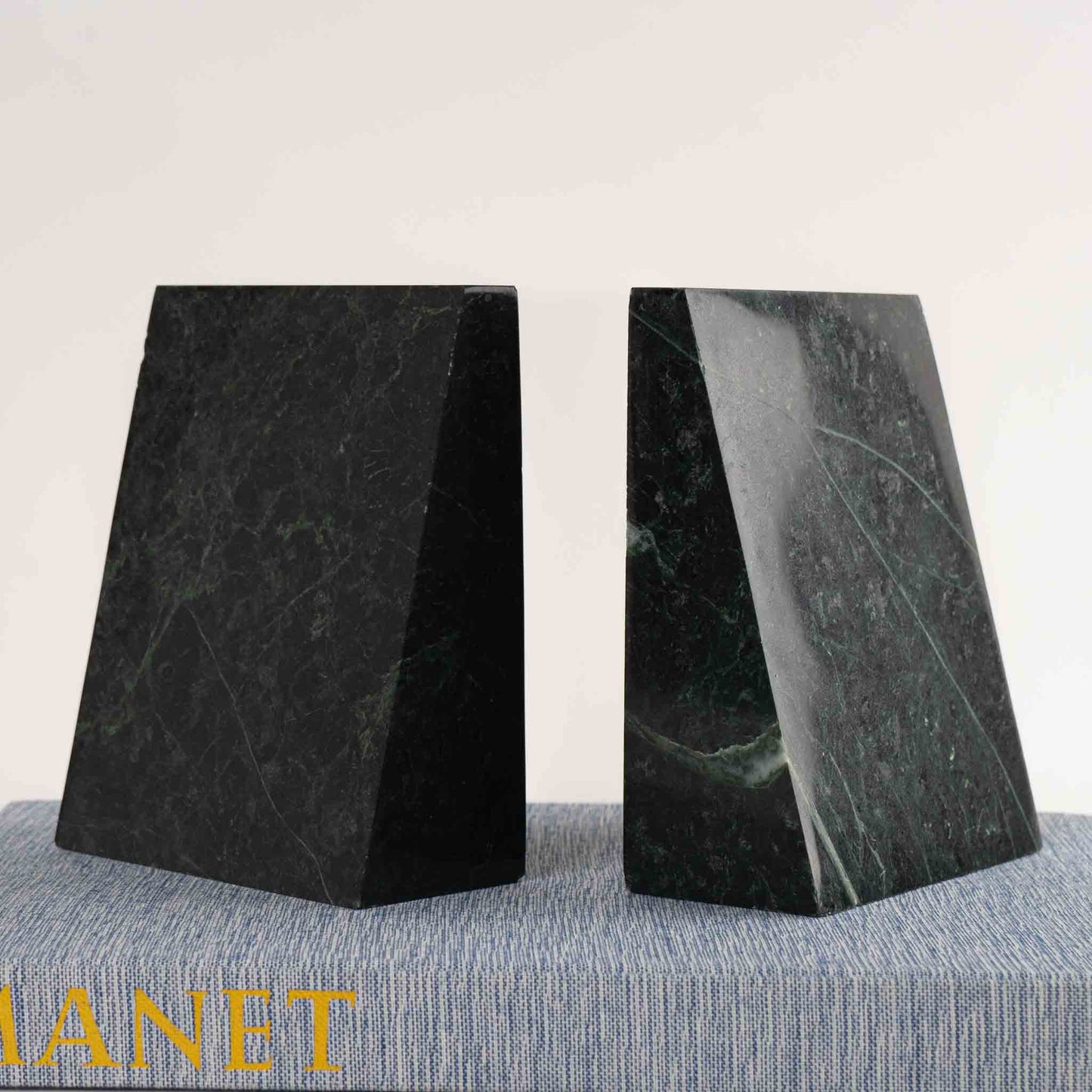 vintage angled green marble bookends - a pair