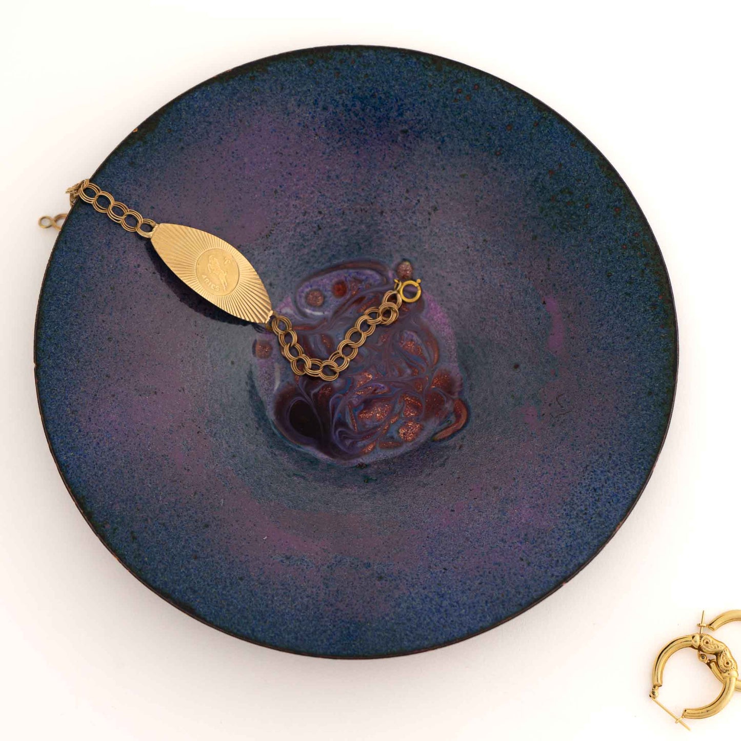 vintage blue purple enamel  jewelry catchall bowl