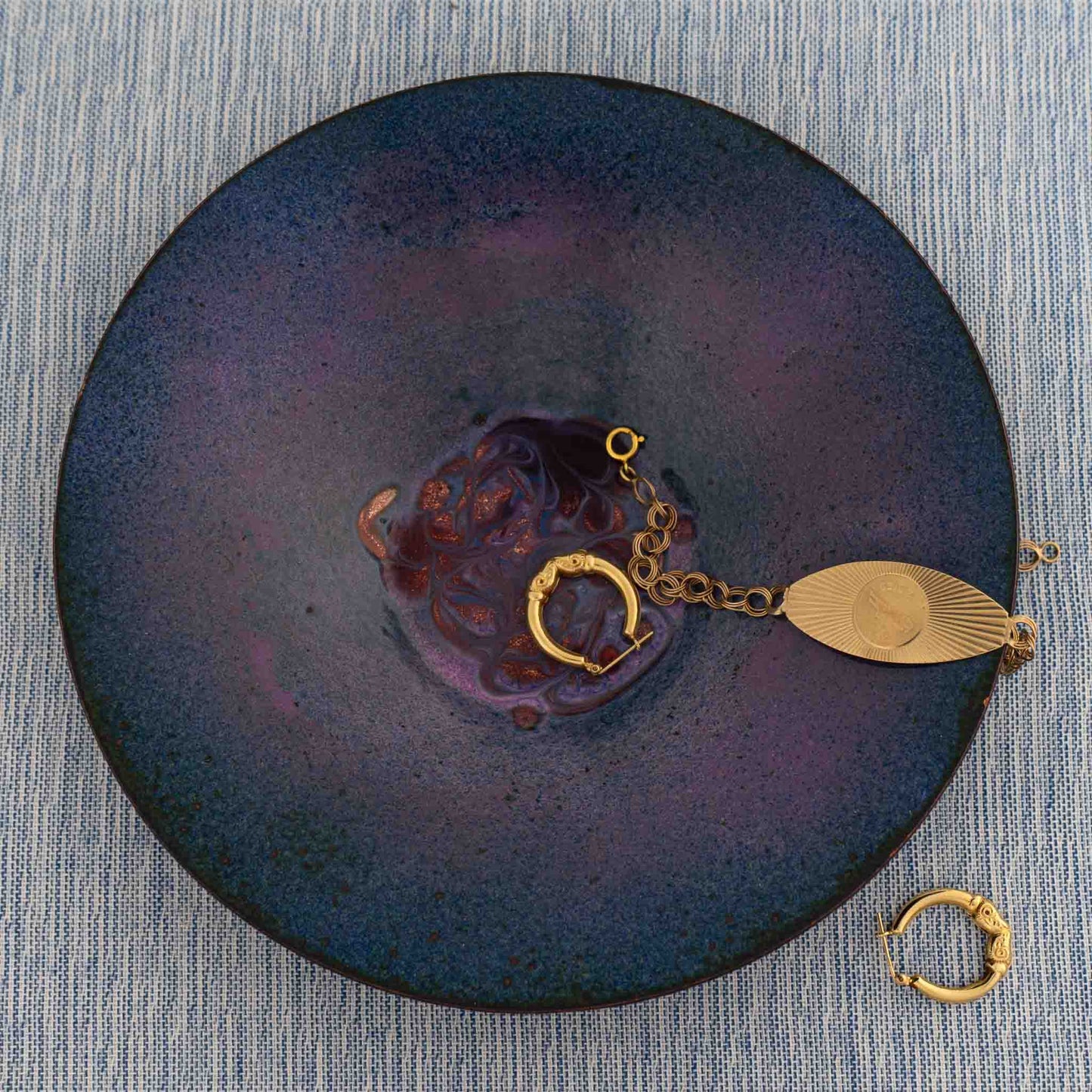 vintage blue purple enamel catchall bowl