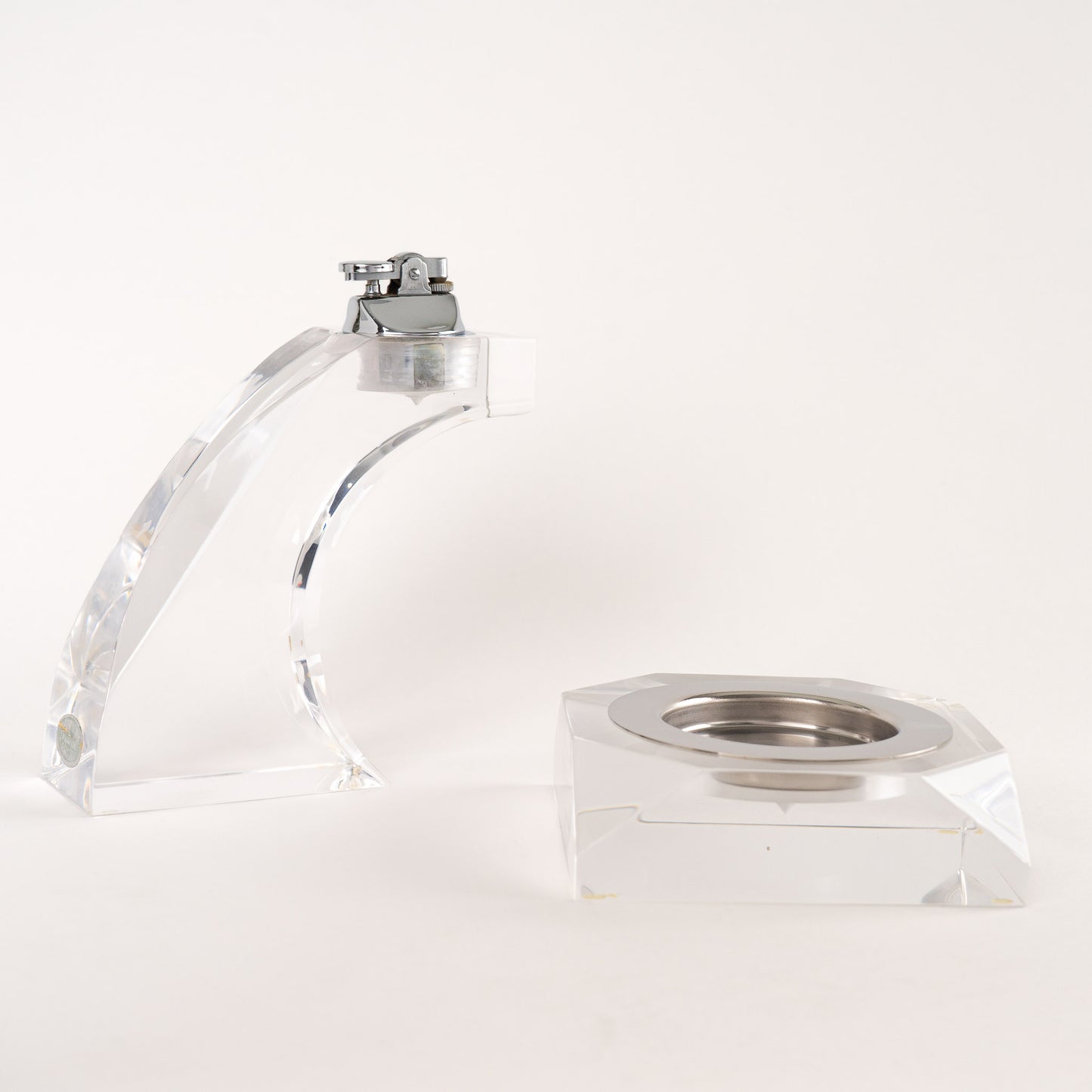 vintage ritts co. astrolite lucite table lighter and ashtray set