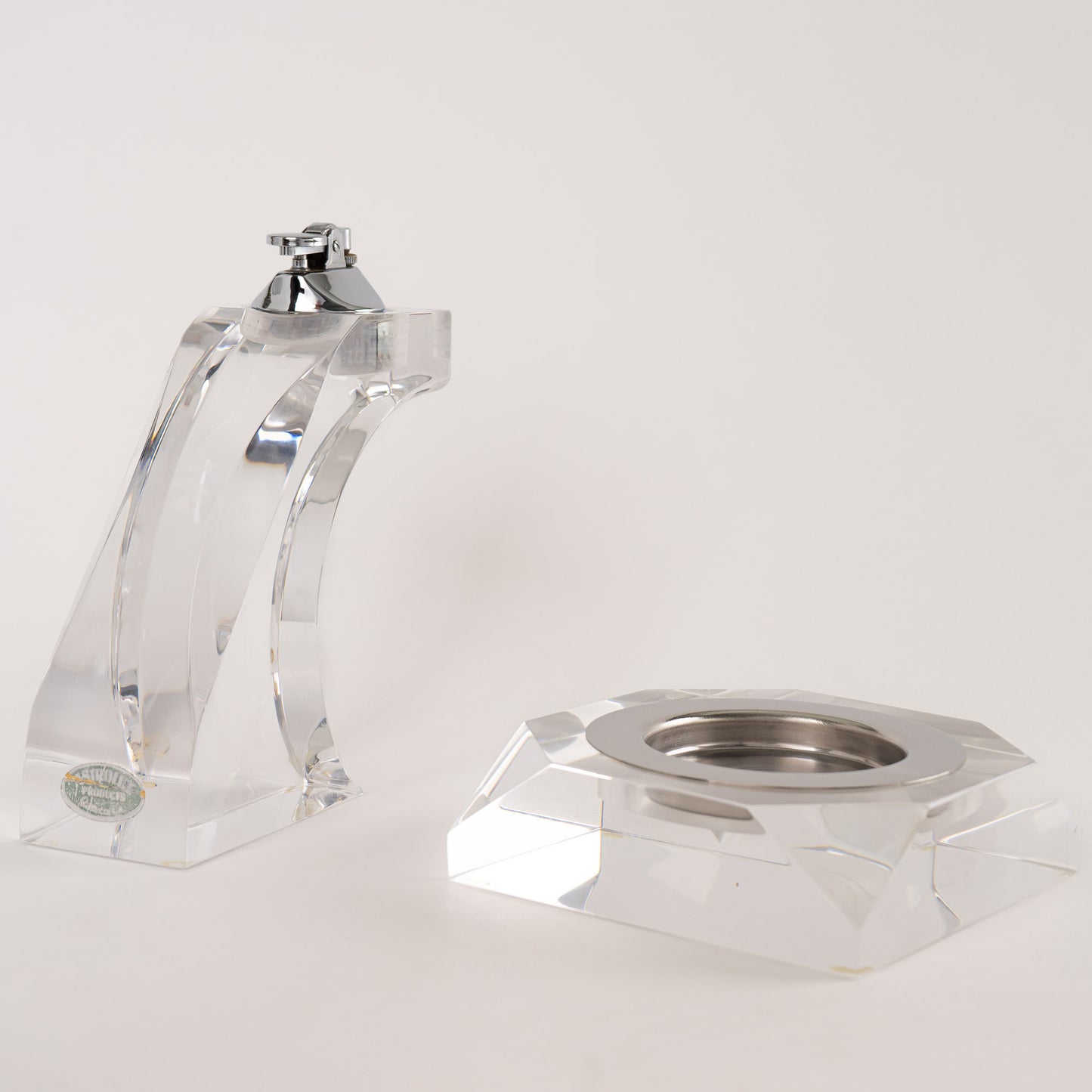 vintage ritts co. astrolite lucite table lighter and ashtray set