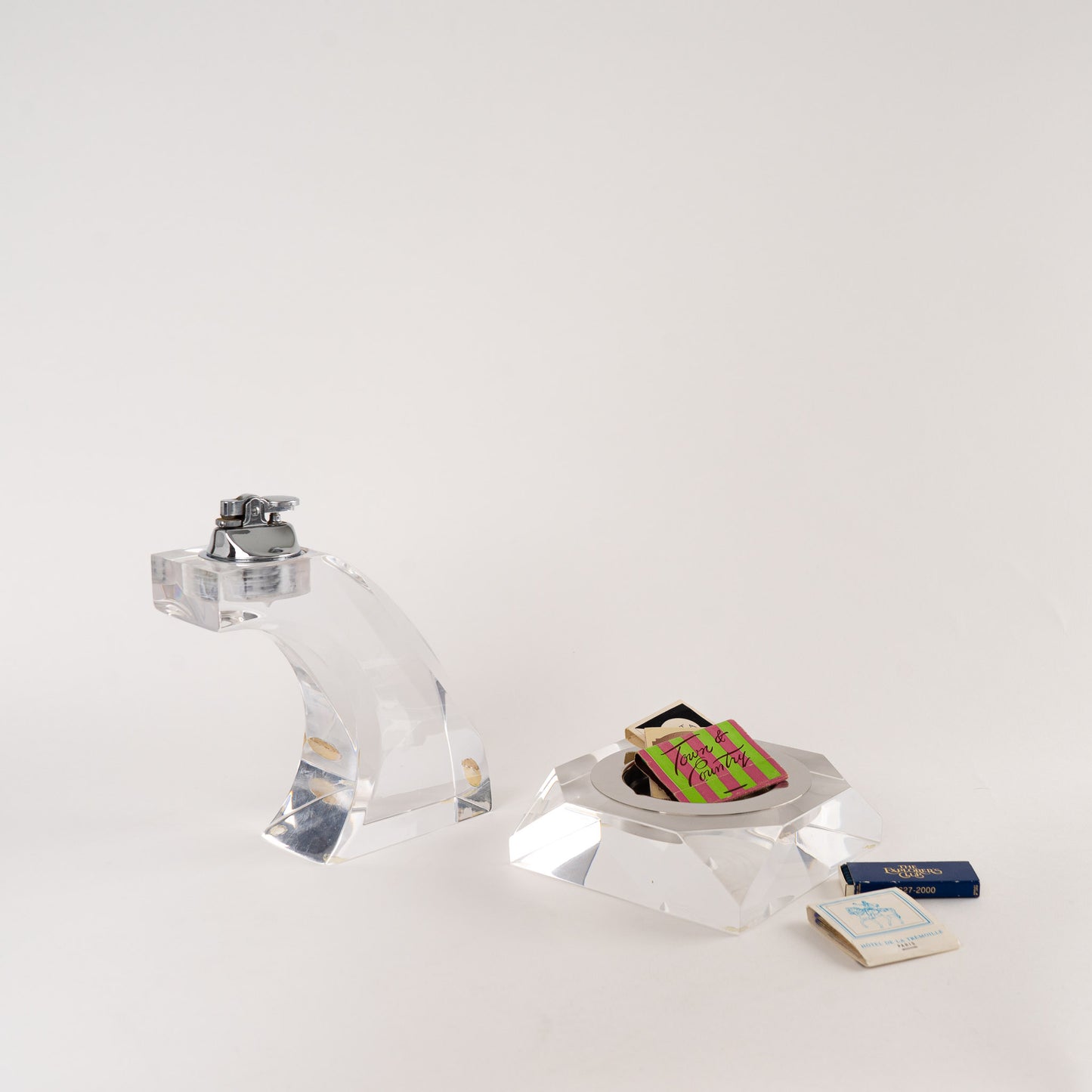 vintage ritts co. astrolite lucite table lighter and ashtray set