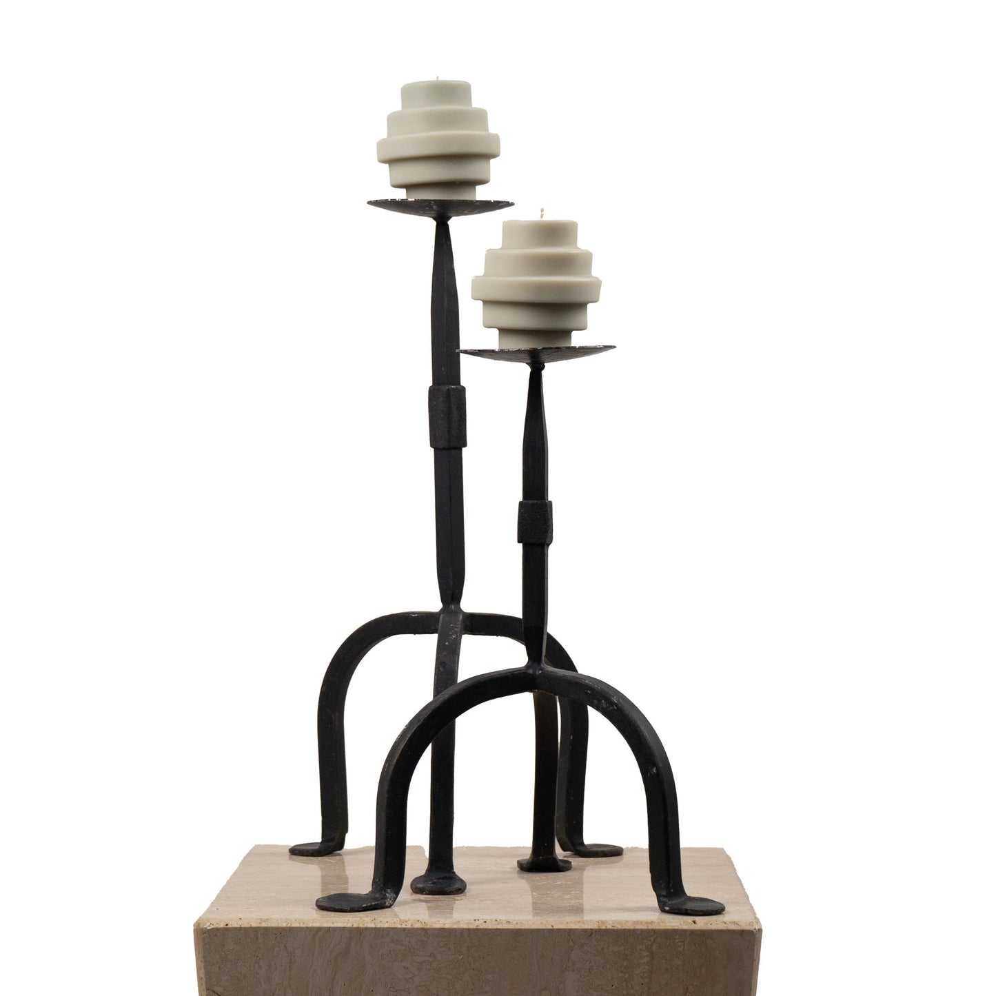 vintage cast iron pillar candleholders - set of 2