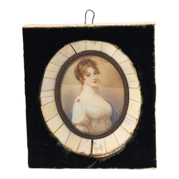 Antique 19th Century Miniature Painting of Queen Louise