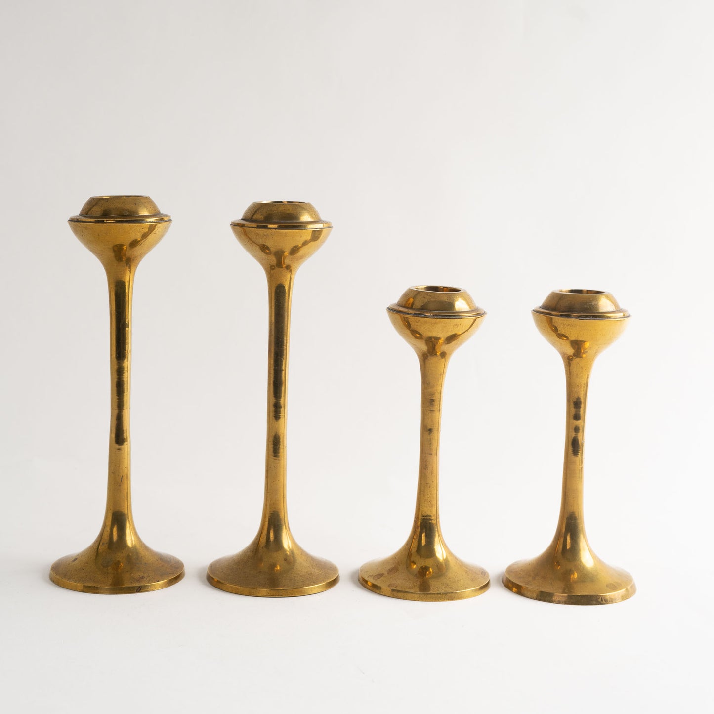 Vintage Brass Half Globe Candlestick Holder Set