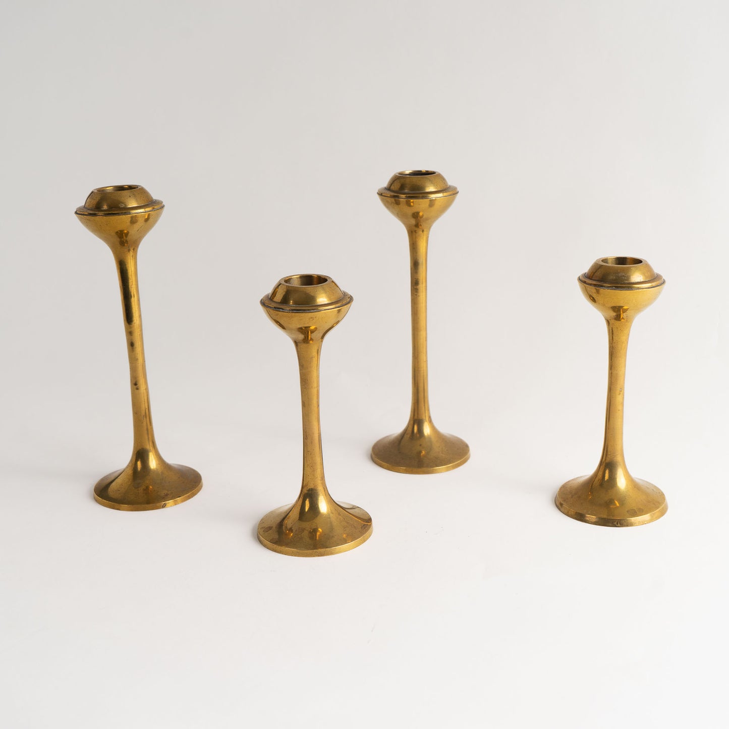 Vintage Brass Half Globe Candlestick Holder Set
