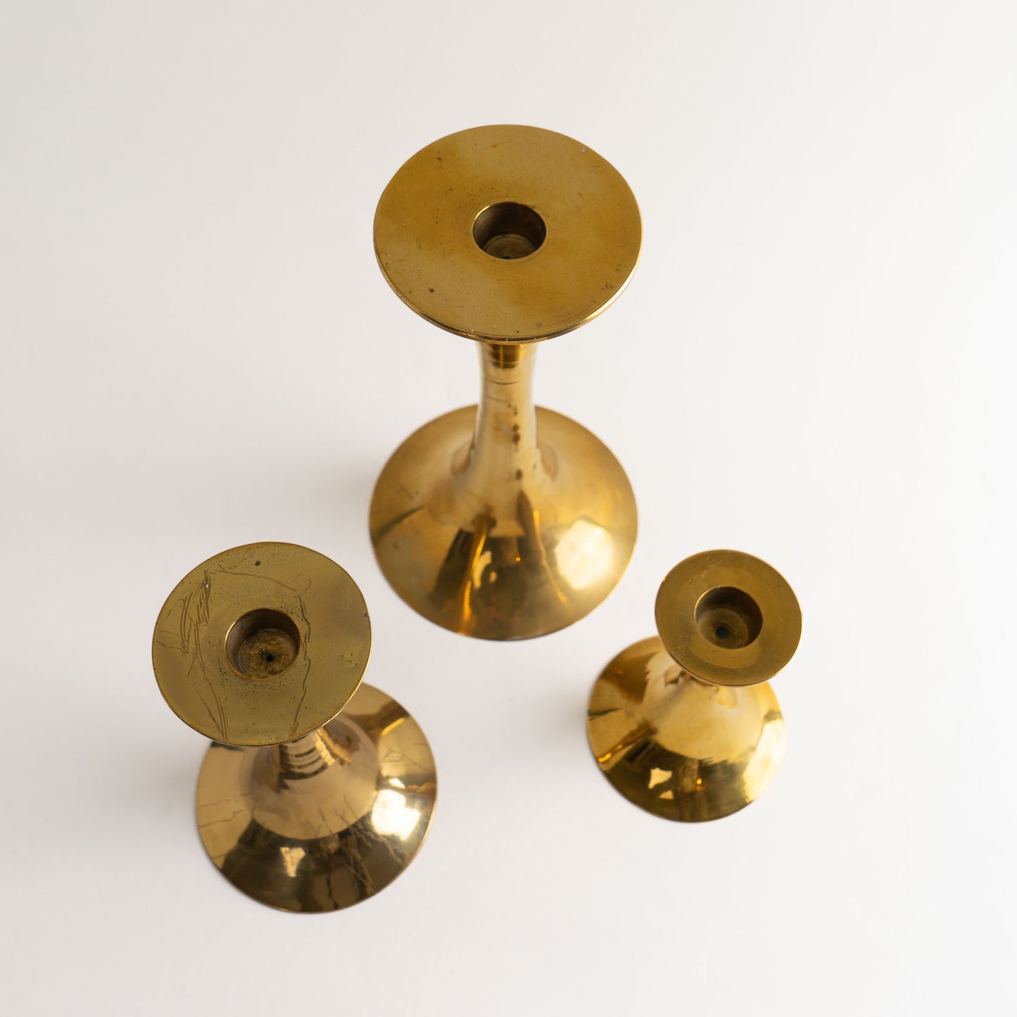 Vintage Brass Fluted Candlestick Holders - Set of 3 - Bamberger's Newark NJ