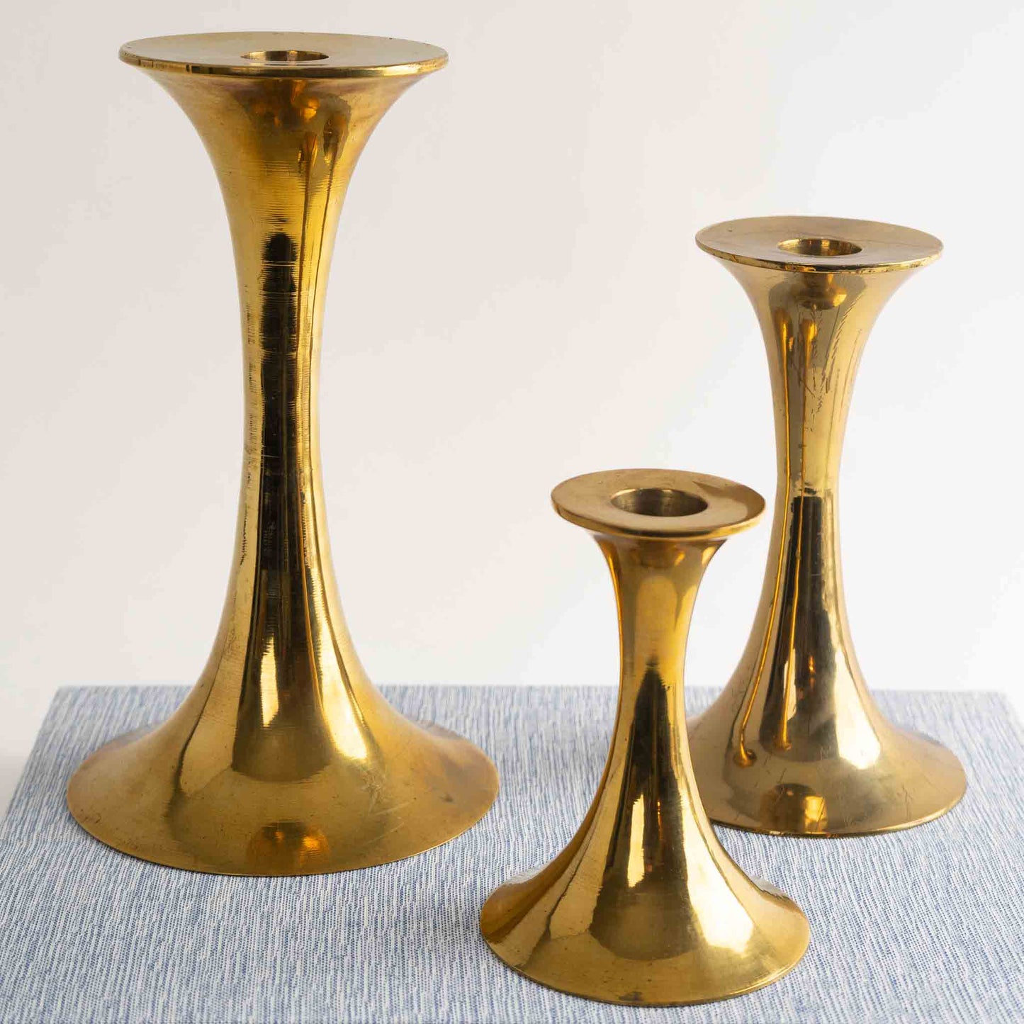 Vintage Brass Fluted Candlestick Holders - Set of 3 - Bamberger's Newark NJ