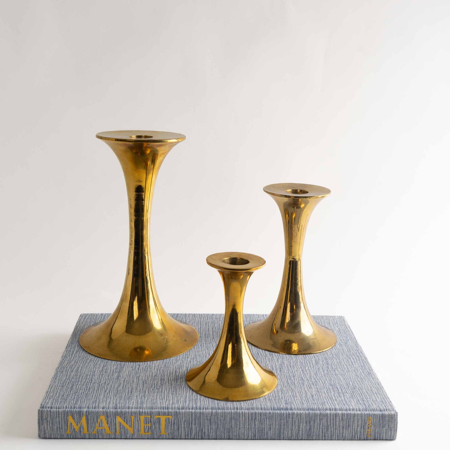 Vintage Brass Fluted Candlestick Holders - Set of 3 - Bamberger's Newark NJ