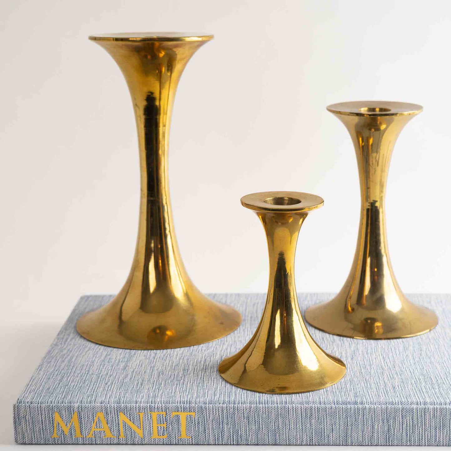 Vintage Brass Fluted Candlestick Holders - Set of 3 - Bamberger's Newark NJ