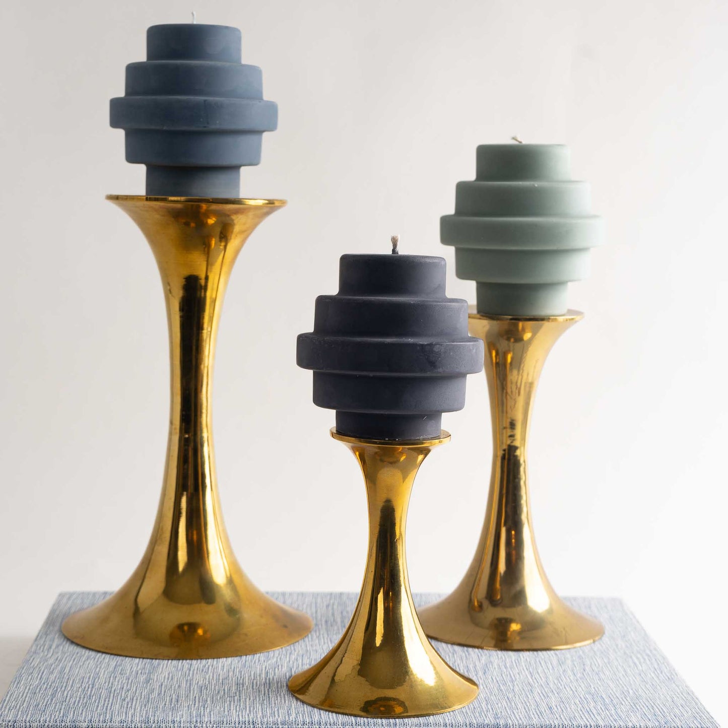 Vintage Brass Fluted Candlestick Holders - Set of 3 - Bamberger's Newark NJ