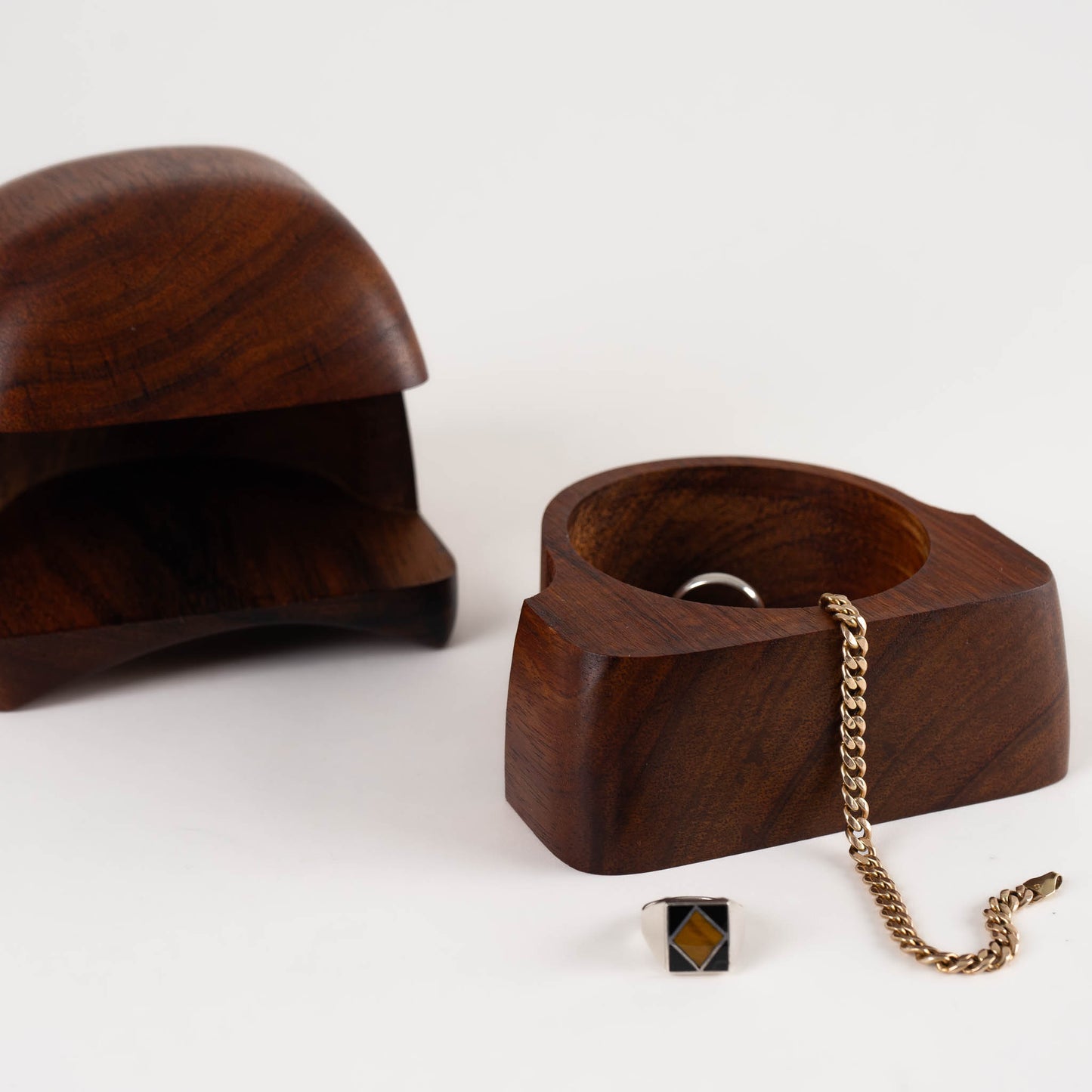 Vintage Carved Wood Sculptural Puzzle Jewelry Box - Marilyn and Fred Buss