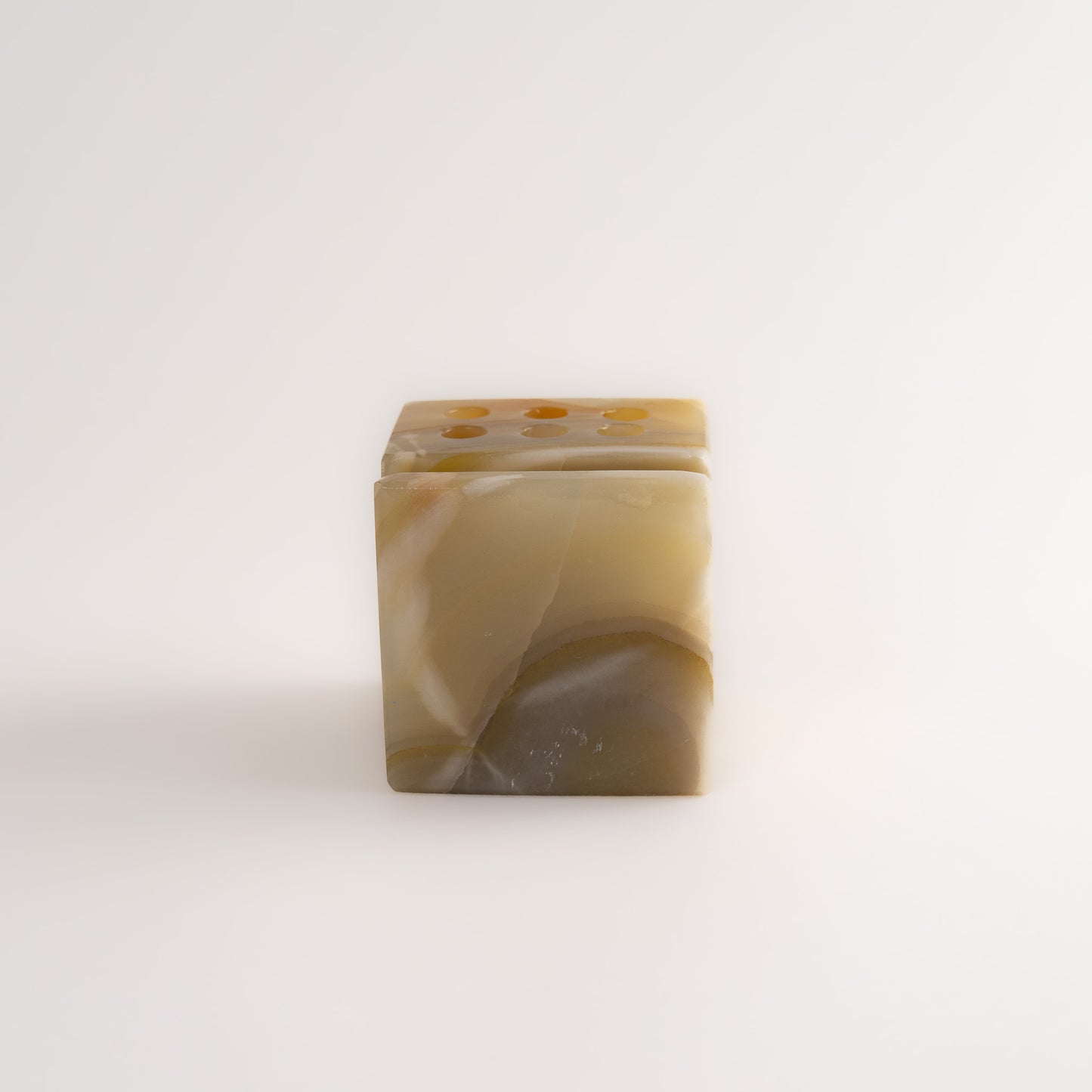 Vintage Tan Onyx Stone Pen Holder Desk Organizer