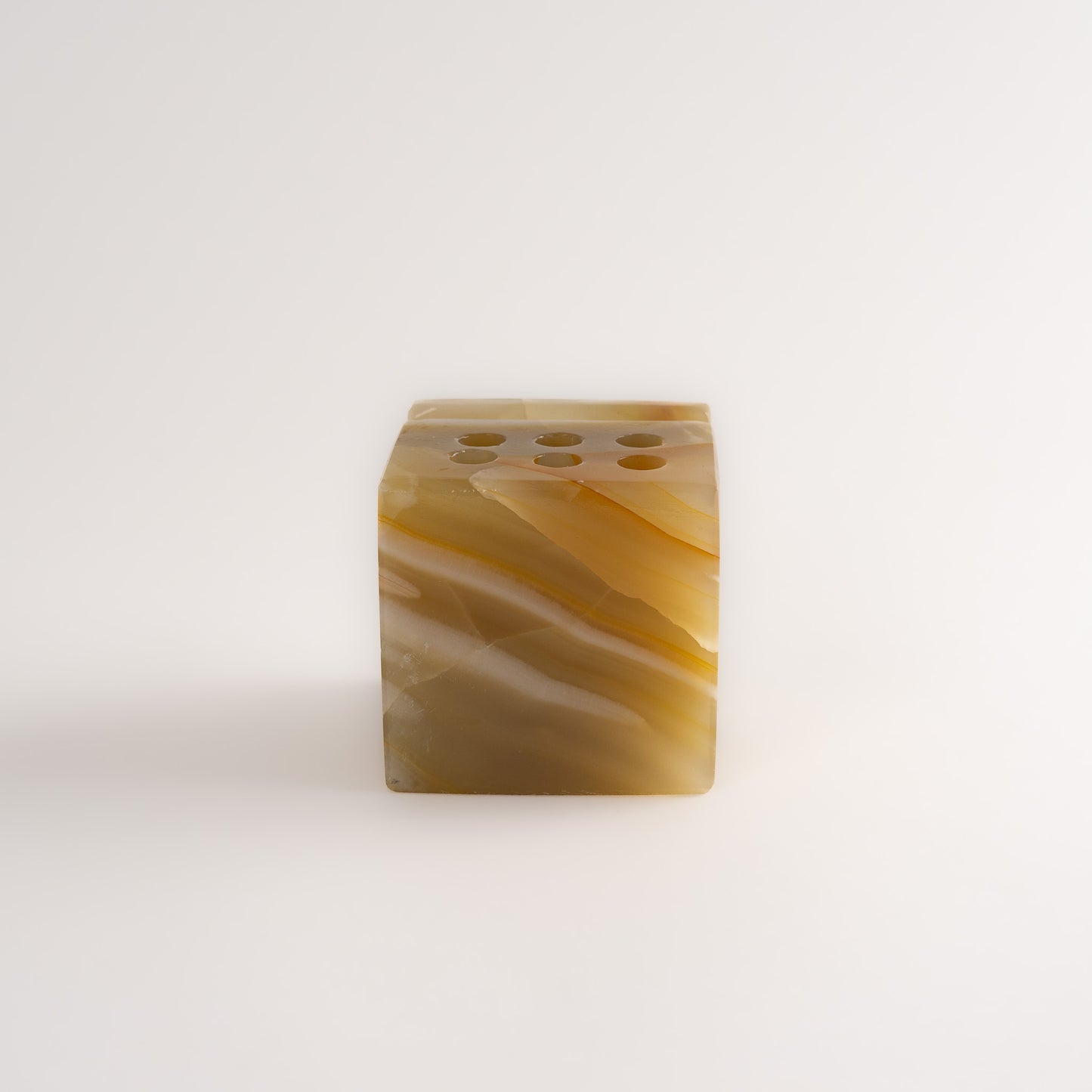 Vintage Tan Onyx Stone Pen Holder Desk Organizer