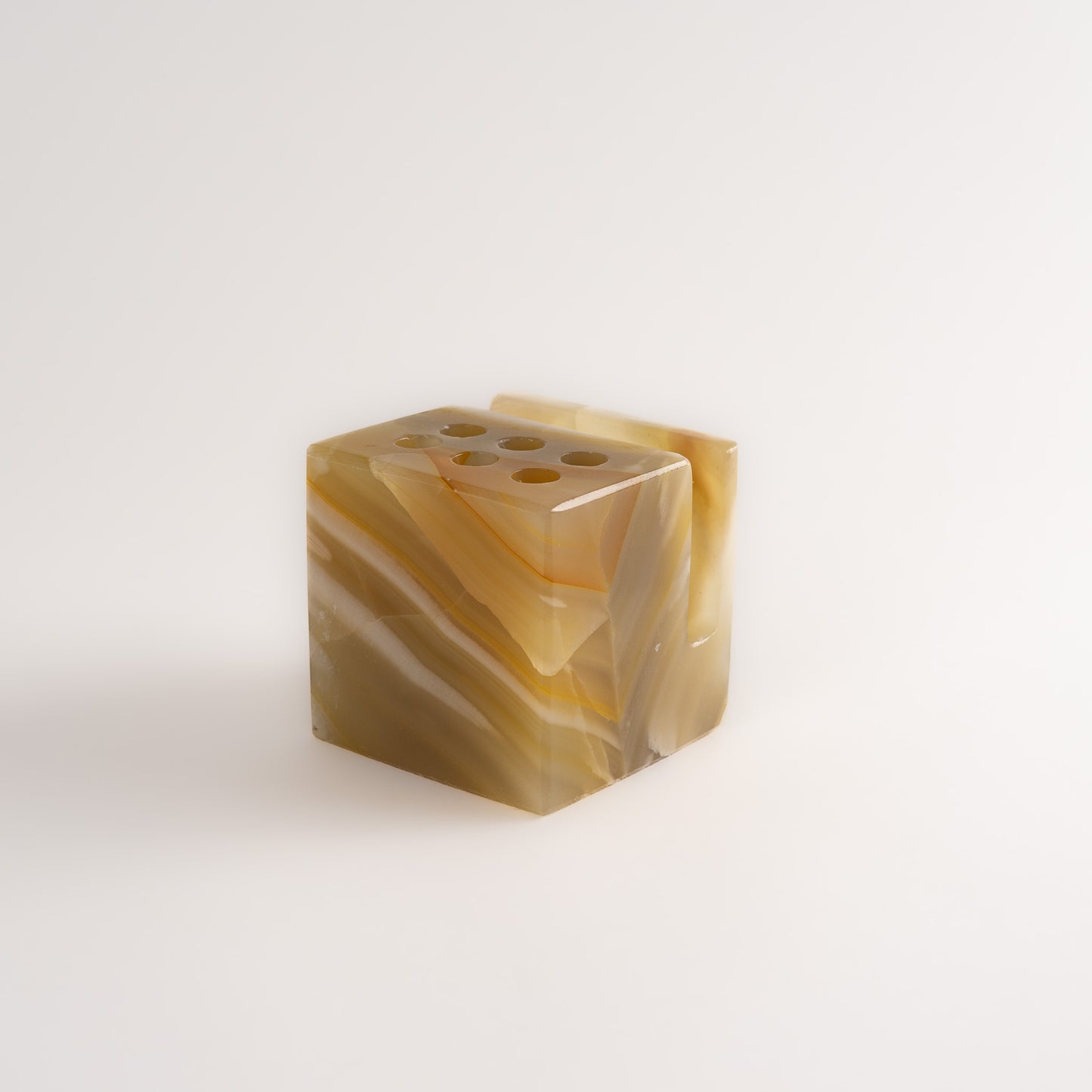 Vintage Tan Onyx Stone Pen Holder Desk Organizer