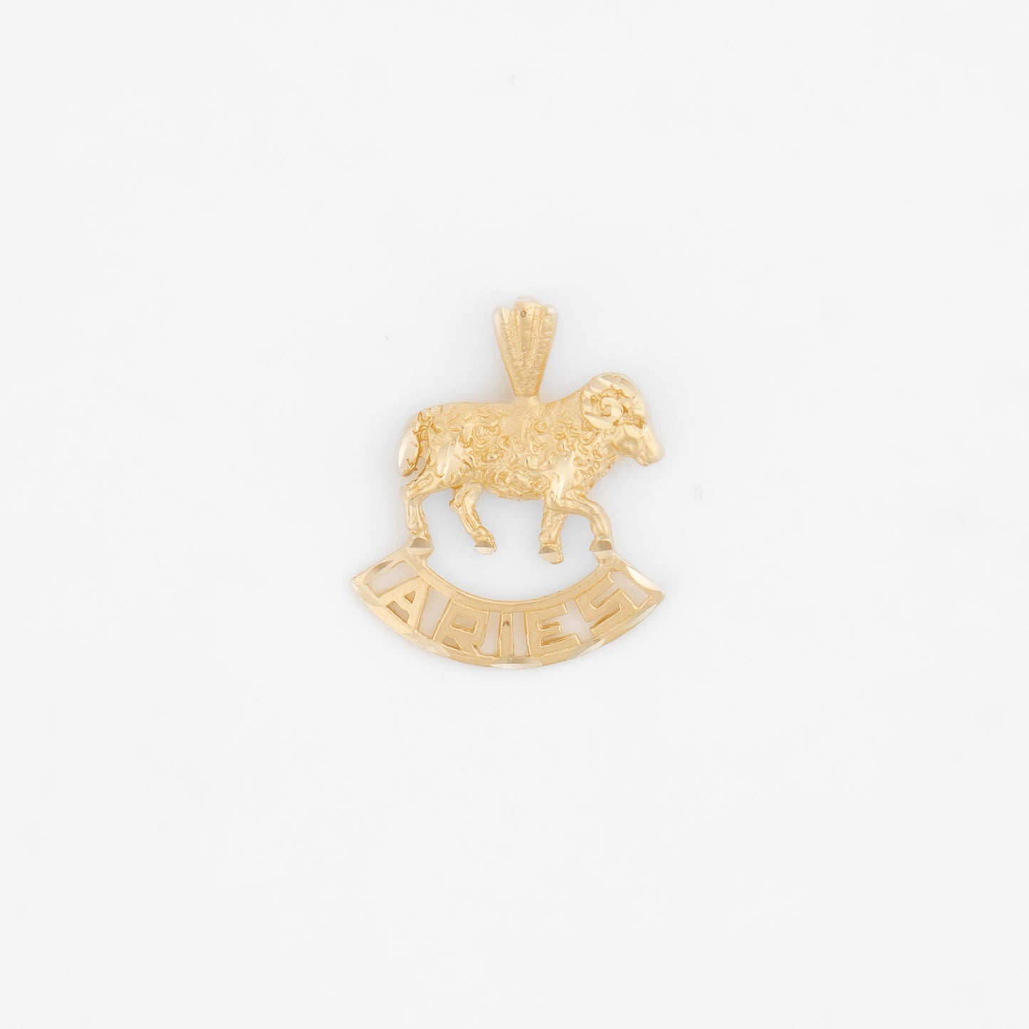 Vintage 14k yellow gold Aries pendant with 3D ram design and Aries text