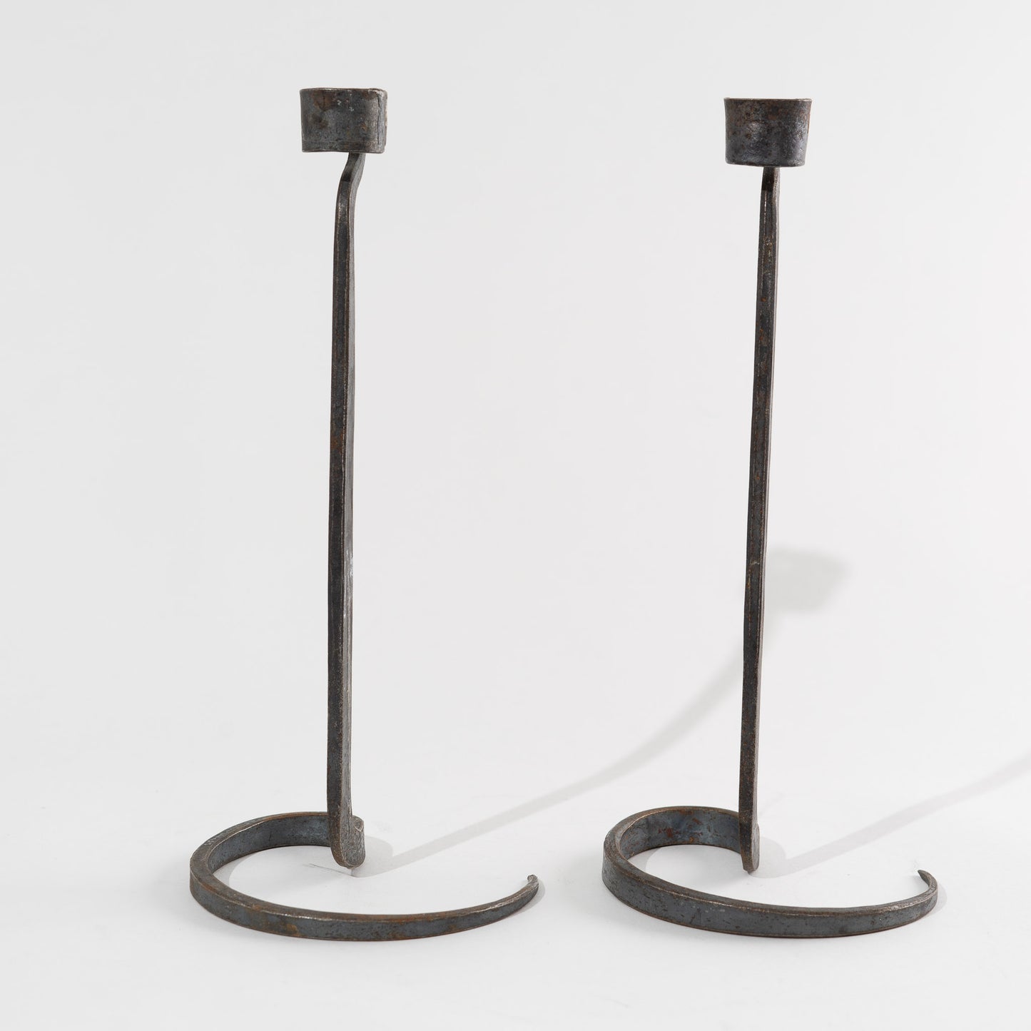 Brutalist Hand Forged Wrought Iron Spiral Candle Stick Holders - Lance Cloutier