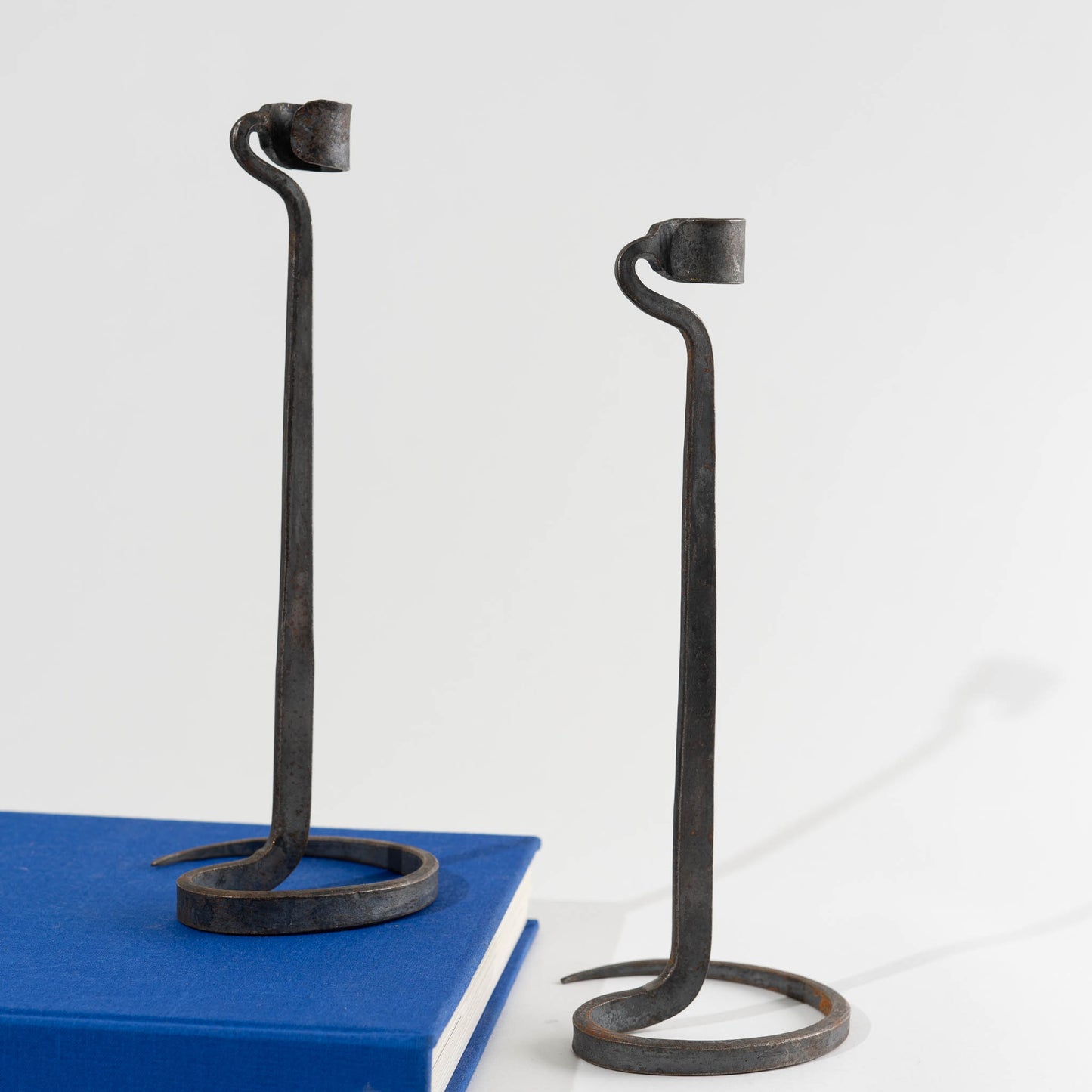 Brutalist Hand Forged Wrought Iron Spiral Candle Stick Holders - Lance Cloutier