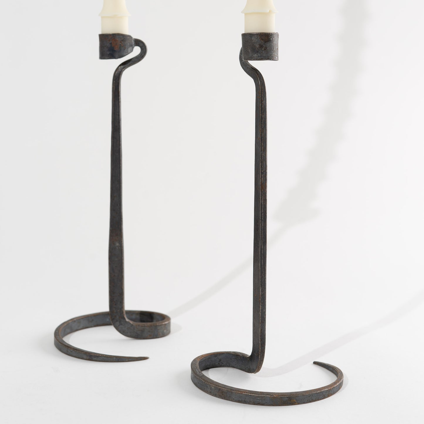 Brutalist Hand Forged Wrought Iron Spiral Candle Stick Holders - Lance Cloutier