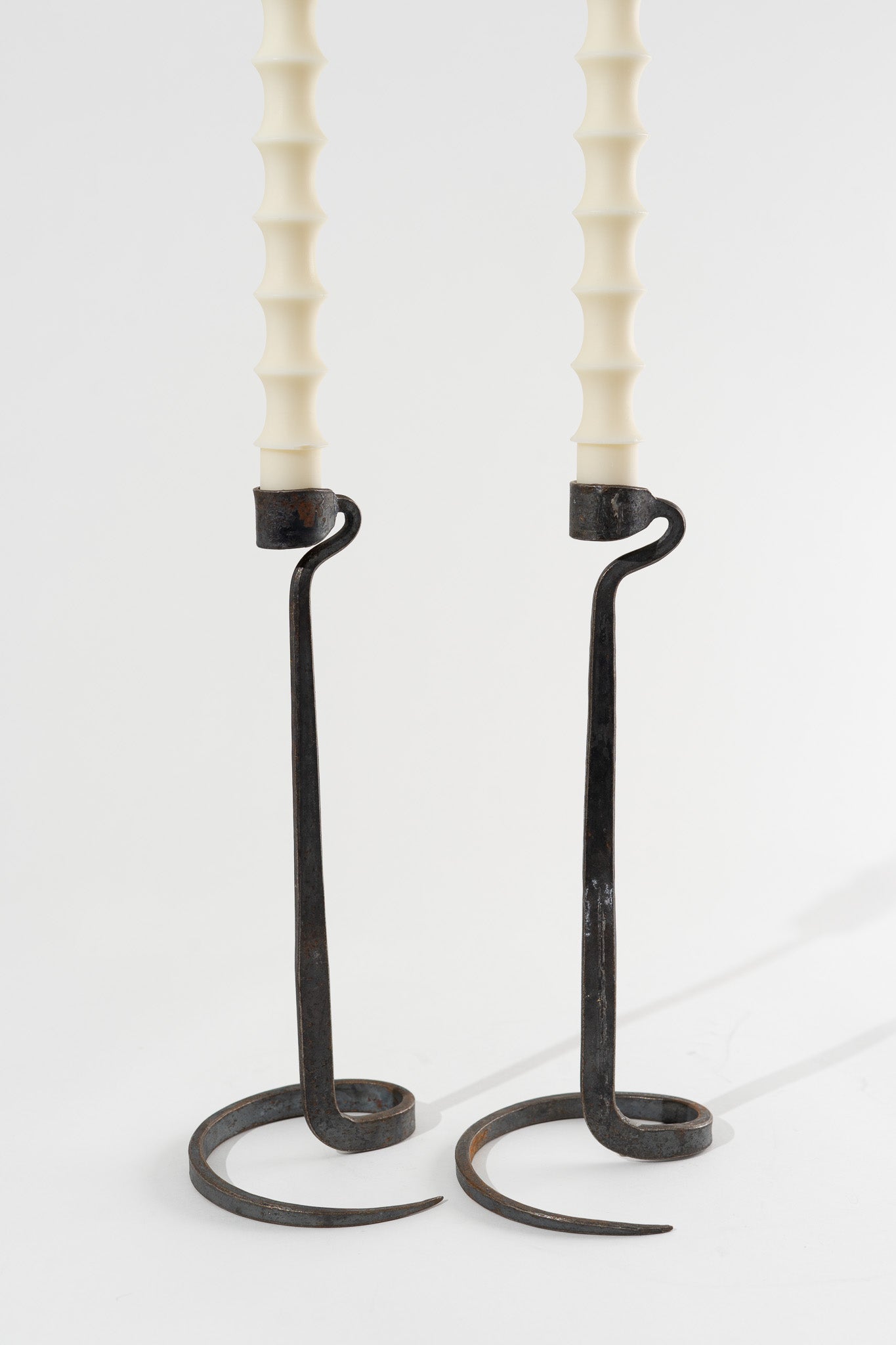 Brutalist Hand Forged Wrought Iron Spiral Candle Stick Holders - Lance Cloutier