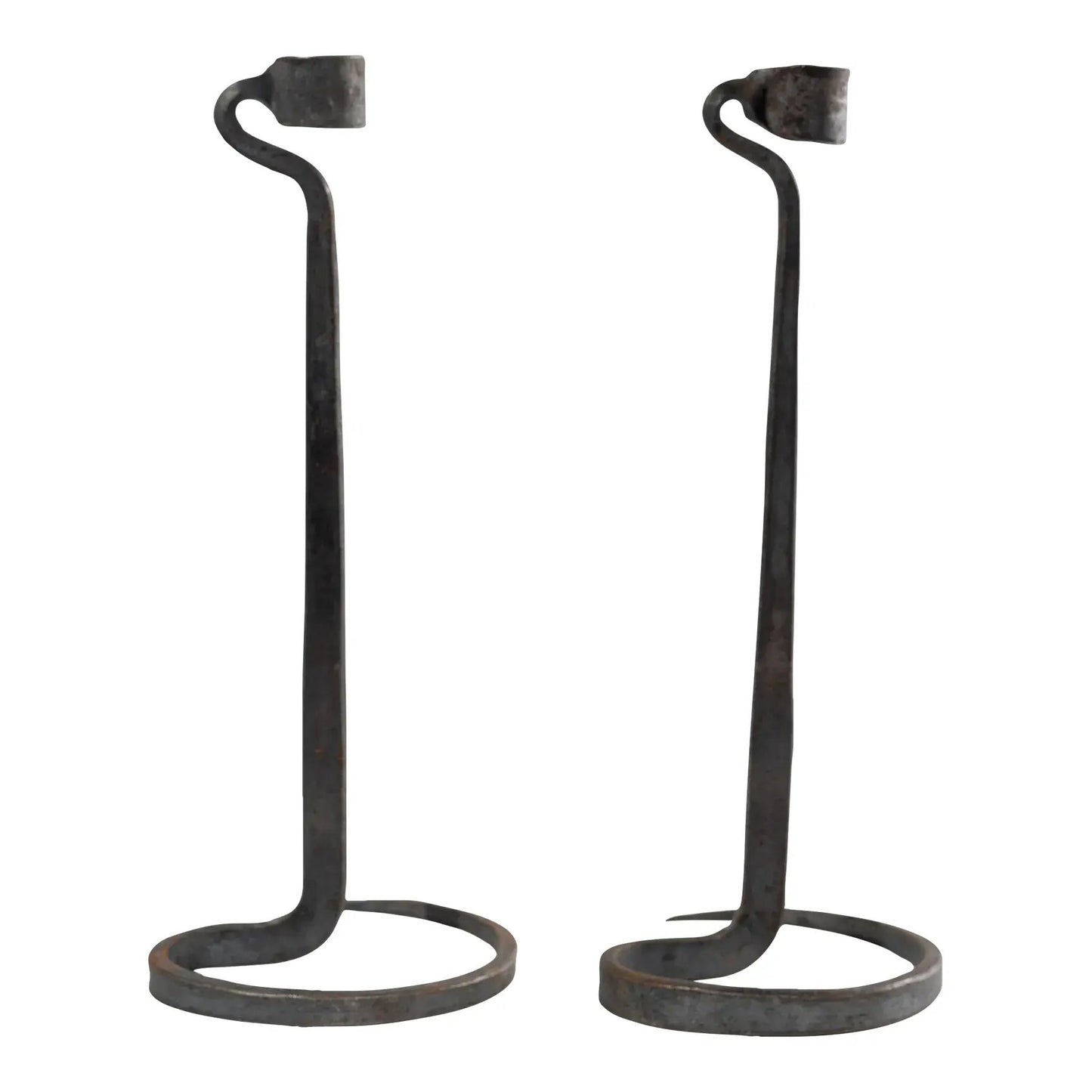 Brutalist Hand Forged Wrought Iron Spiral Candle Stick Holders - Lance Cloutier
