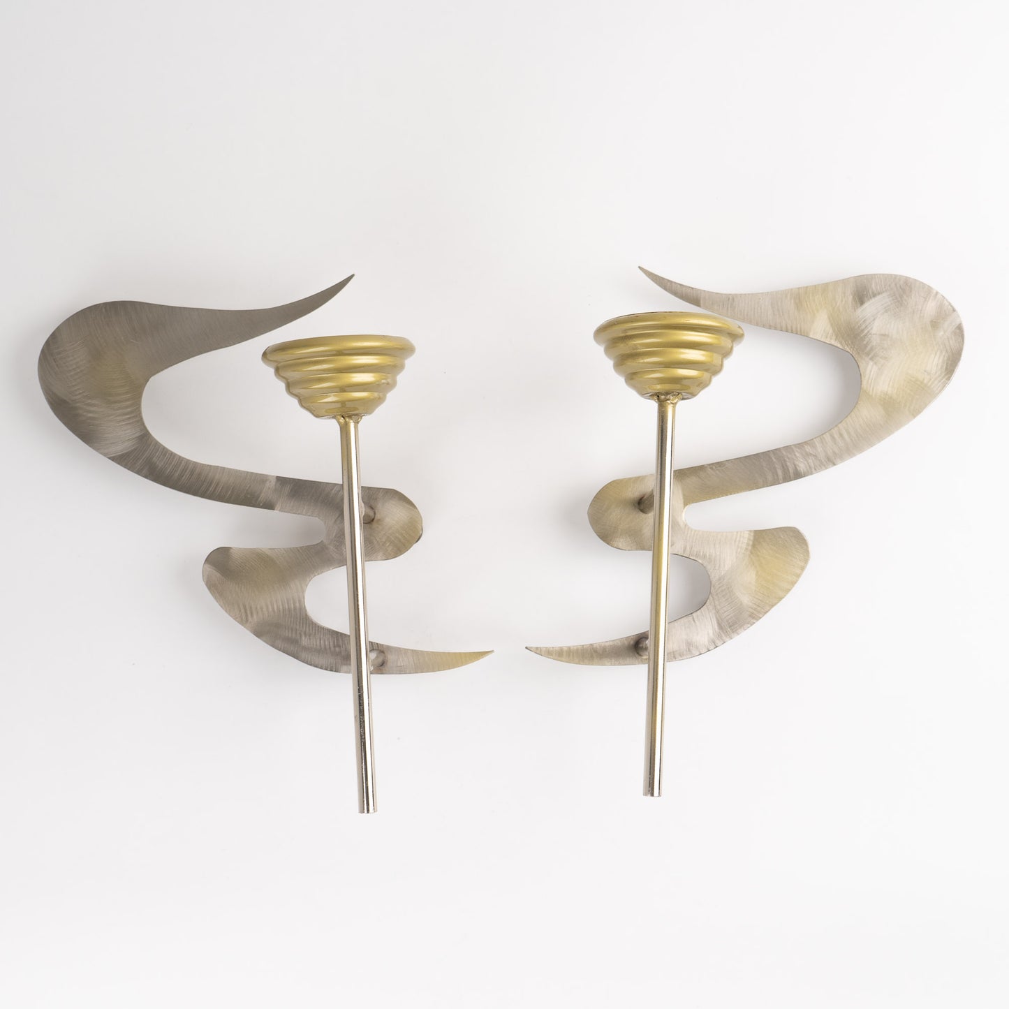 Vintage pair of signed Curtis Jere metal wall sconce candle holders from 1990