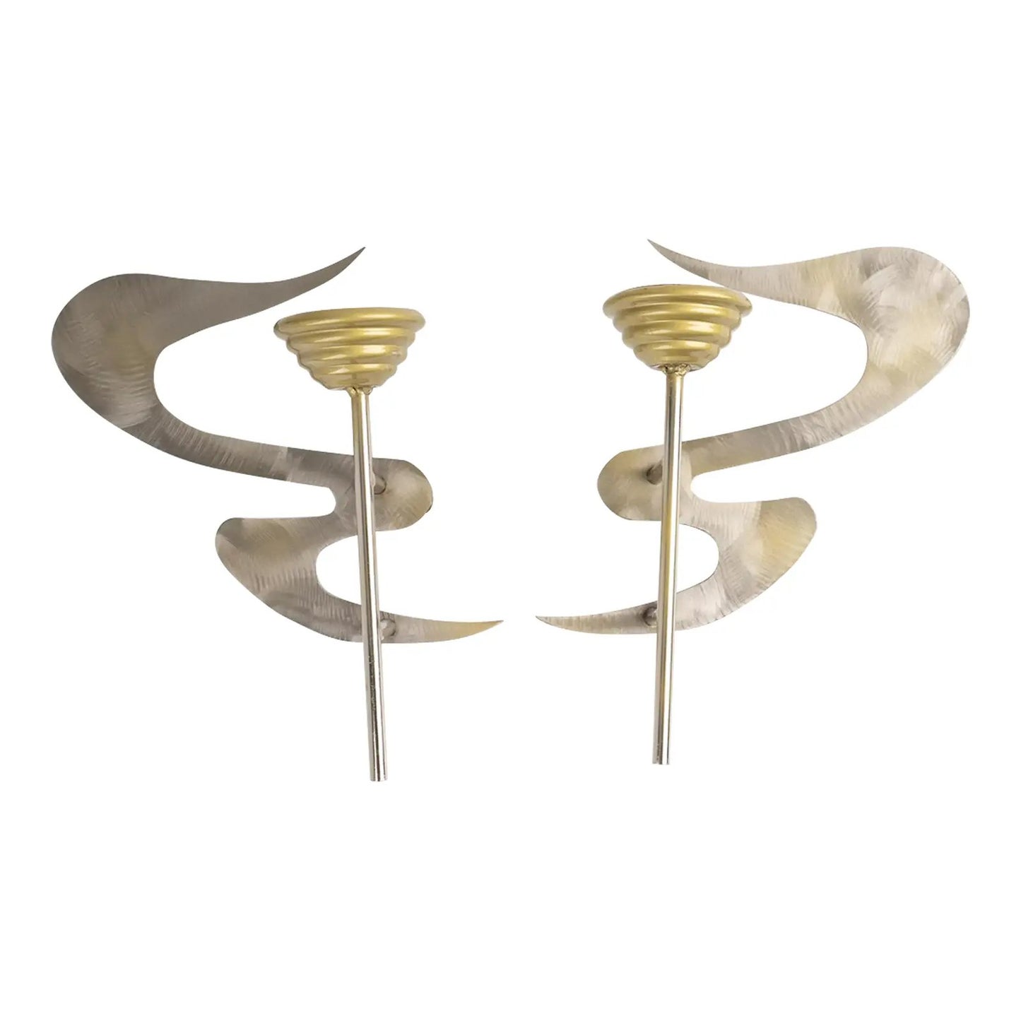 Vintage pair of signed Curtis Jere metal wall sconce candle holders from 1990