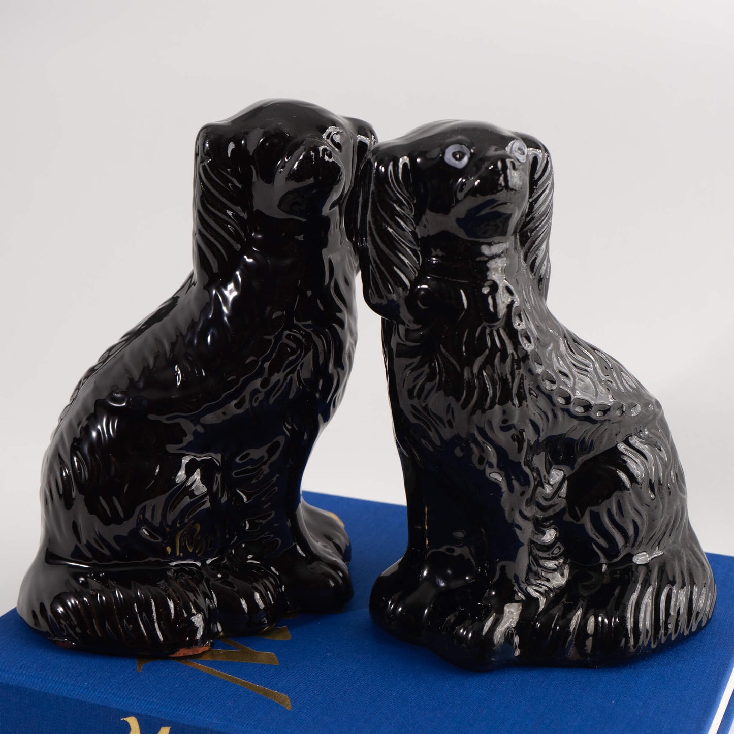 Victorian Black Glaze Jackfield Spaniels Staffordshire Dogs - Made in England - Traditional English Decor
