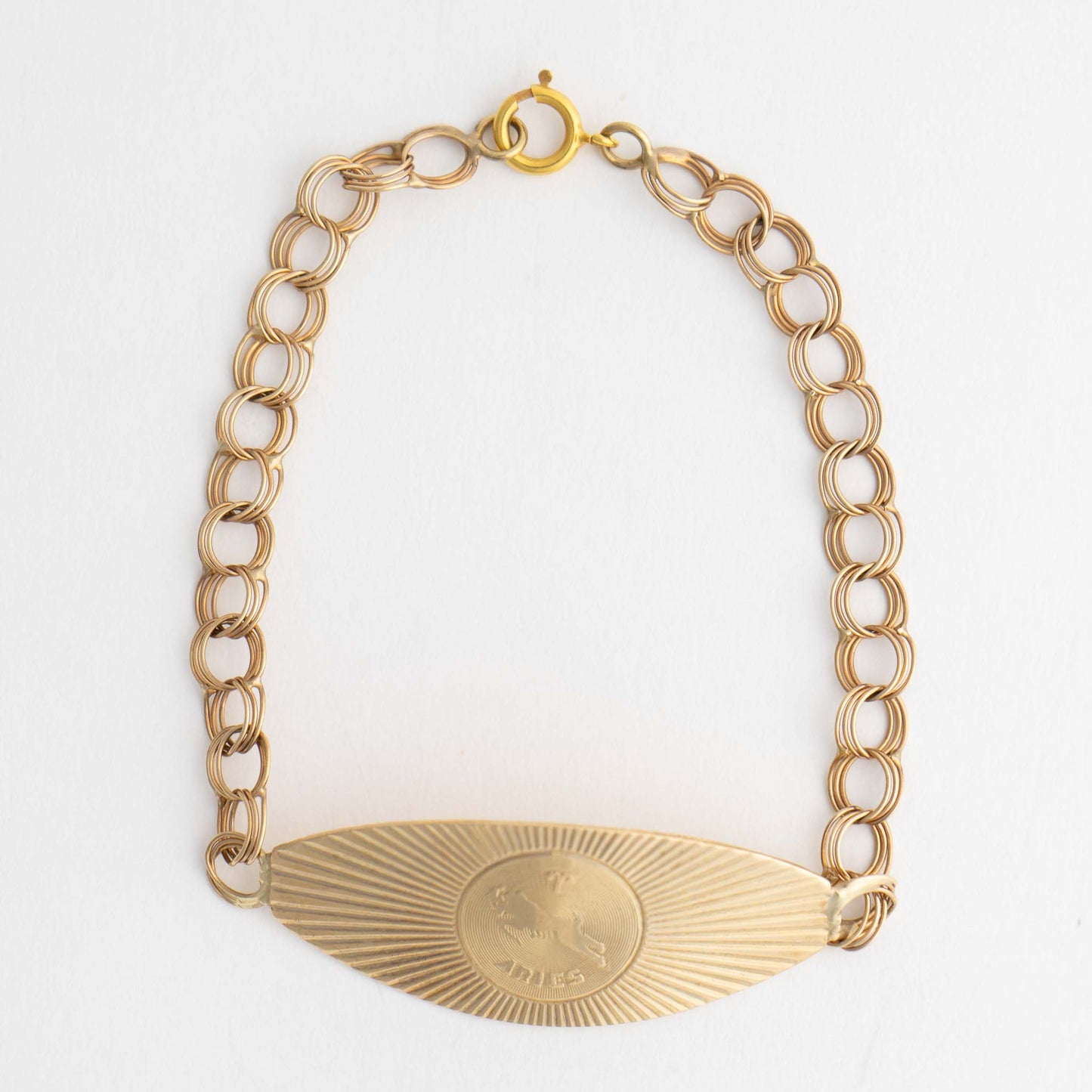 vintage zodiac aries 14k gold medallion bracelet - ram design with sign astrology symbol