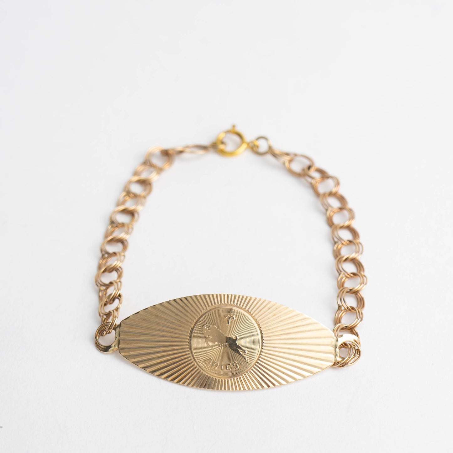 zodiac aries 14k gold medallion id bracelet