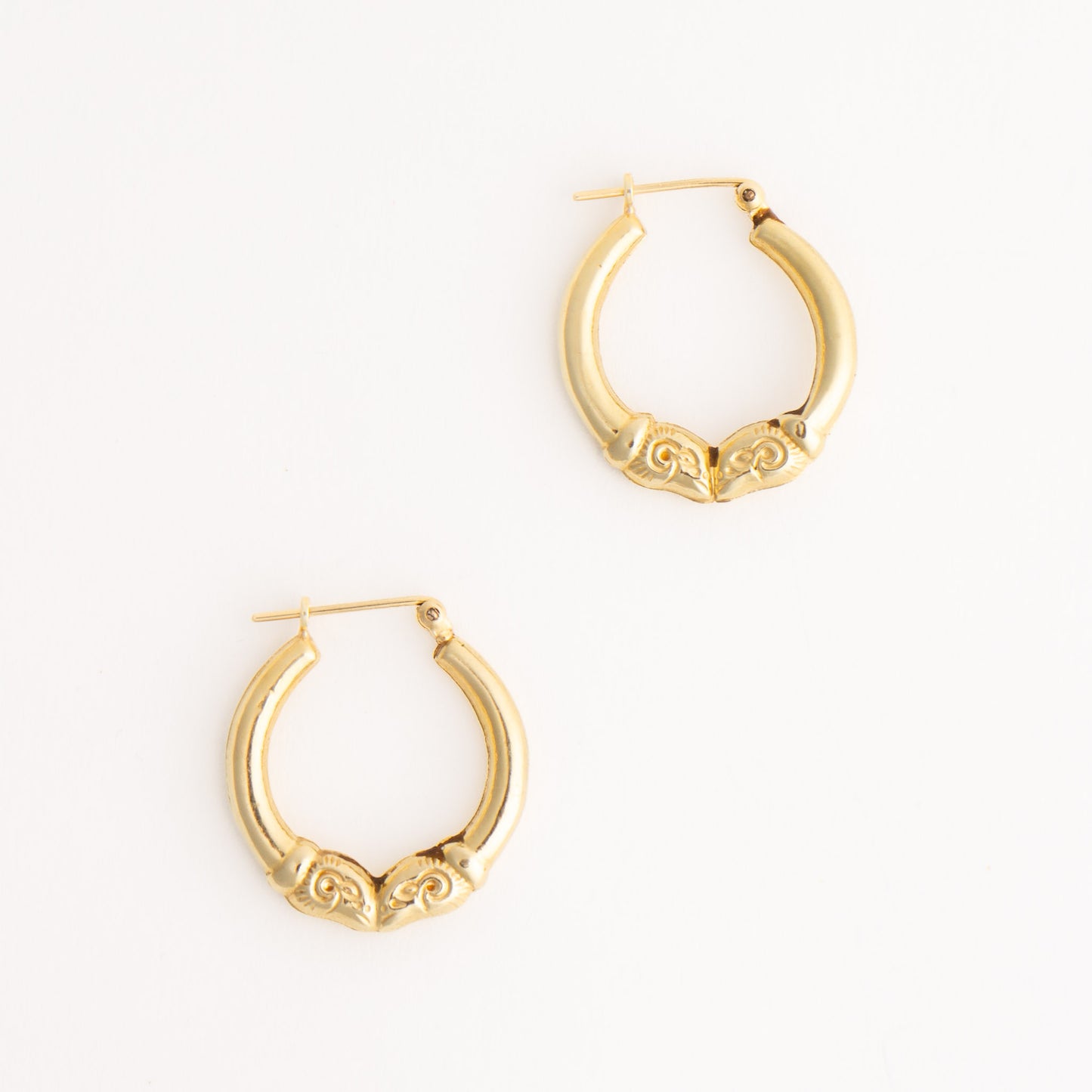 vintage 14k gold double ram head hoop aries earrings