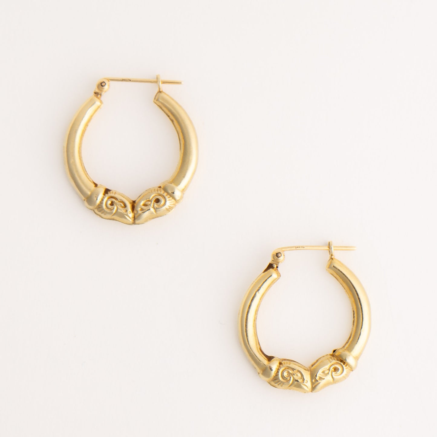 vintage 14k gold double ram head hoop aries earrings