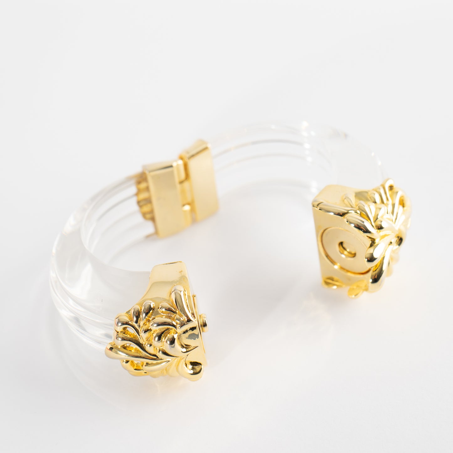 Vintage Inna Cytrine Paris Lucite and Gold Bangle - 1980s Cuff - Art Nouveau French Baroque Statement Jewelry