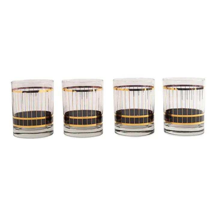 Vintage Gold Striped Old Fashioned Glasses Set