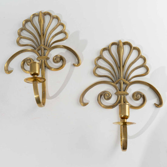 Vintage Ornate Scrolled Brass Candle Sconce Pair