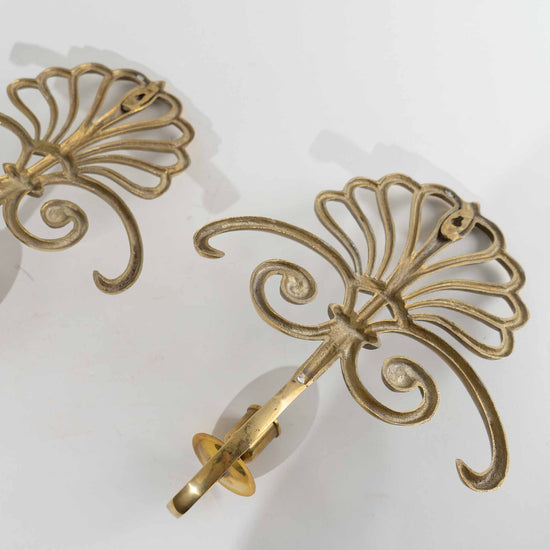 Vintage Ornate Scrolled Brass Candle Sconce Pair