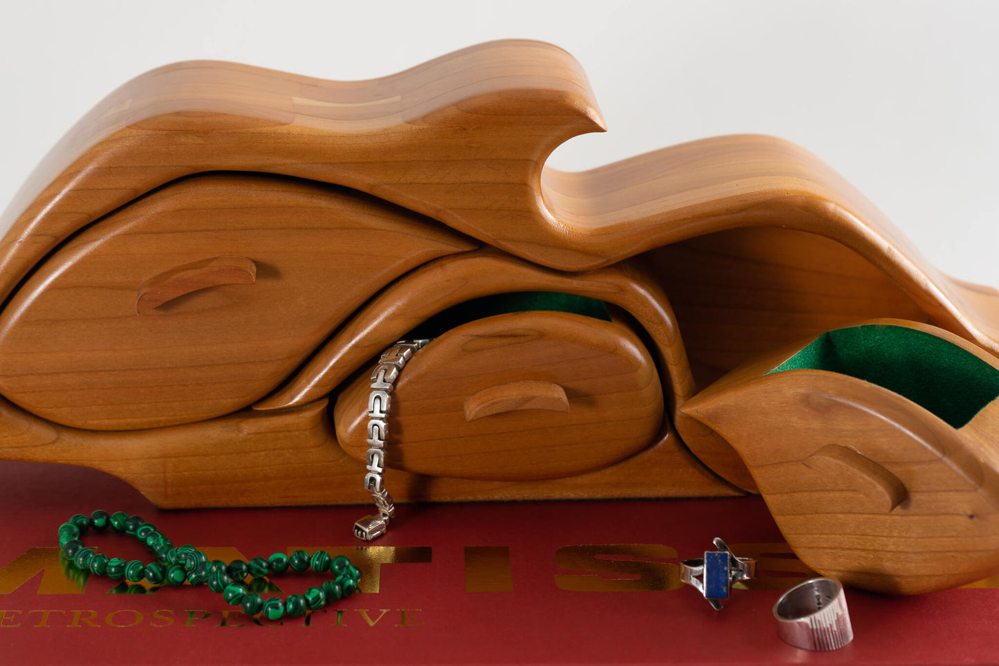 Vintage Sculptural Abstract Cherry Wood Jewelry Box