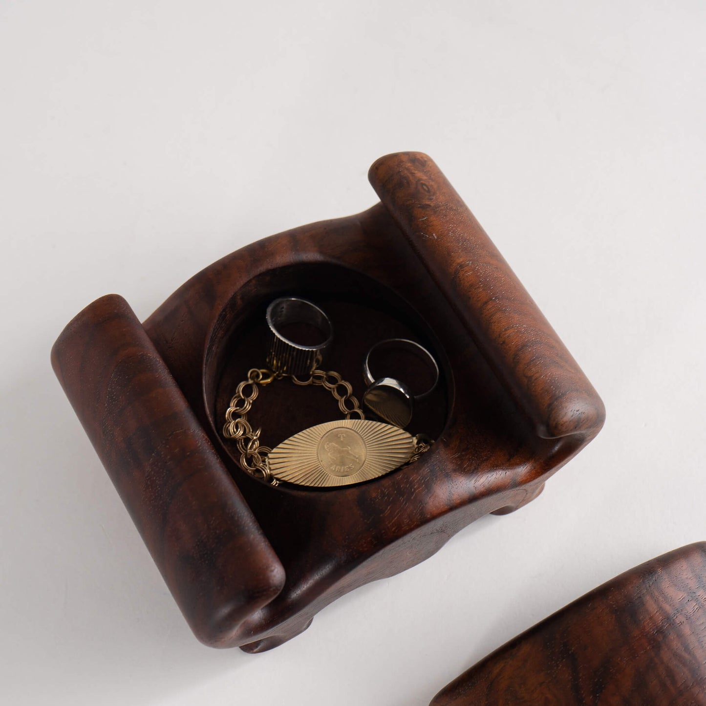 Vintage Carved Wood Sliding Jewelry Box