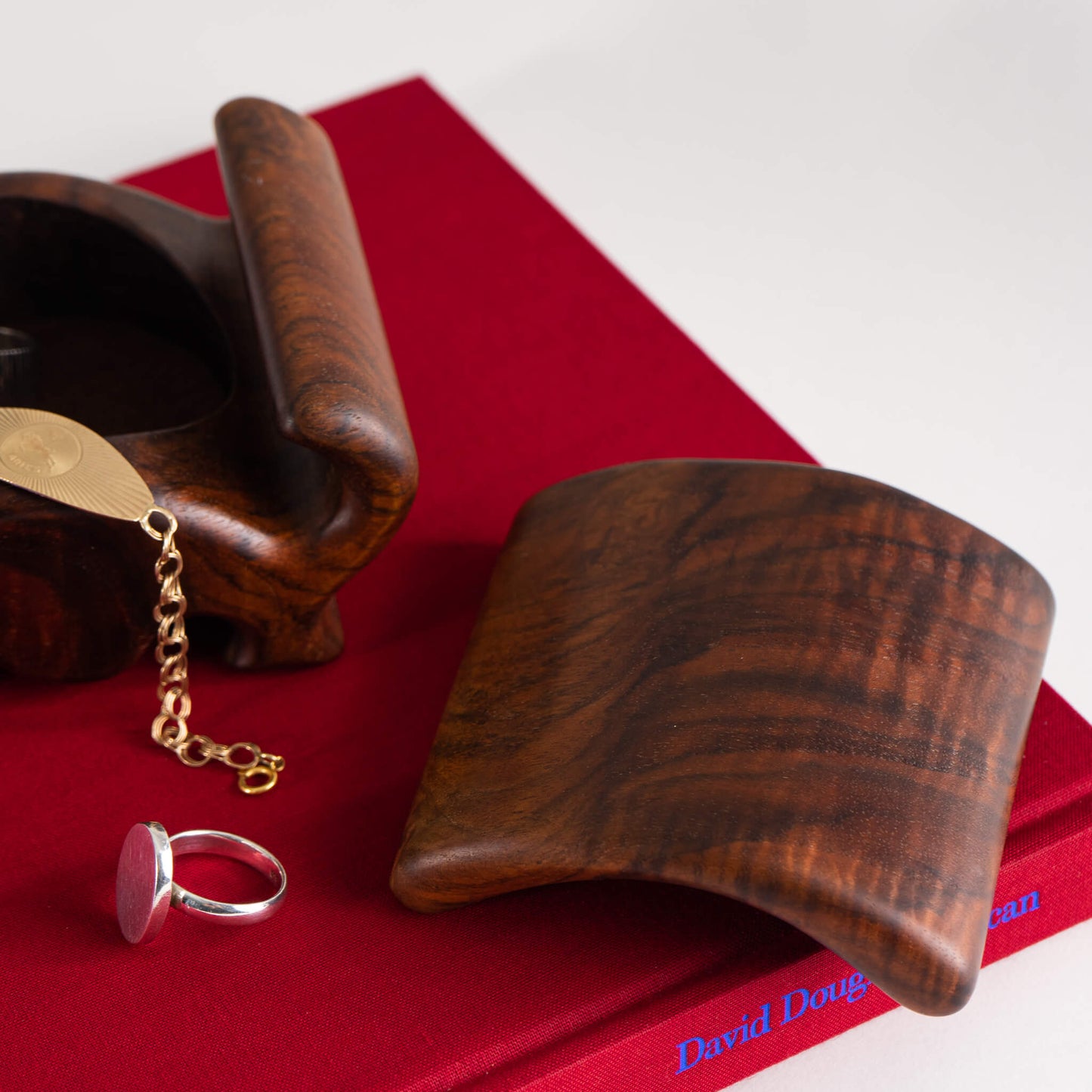 Vintage Carved Wood Sliding Jewelry Box