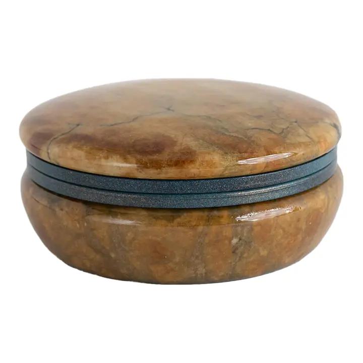 Vintage Round Italian Alabaster Jewelry Box