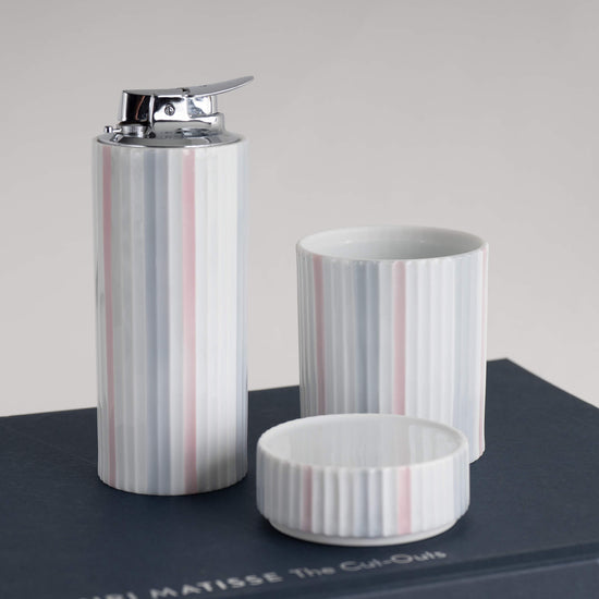 Vintage Rosenthal Striped Pink and White Table Lighter and Cannister